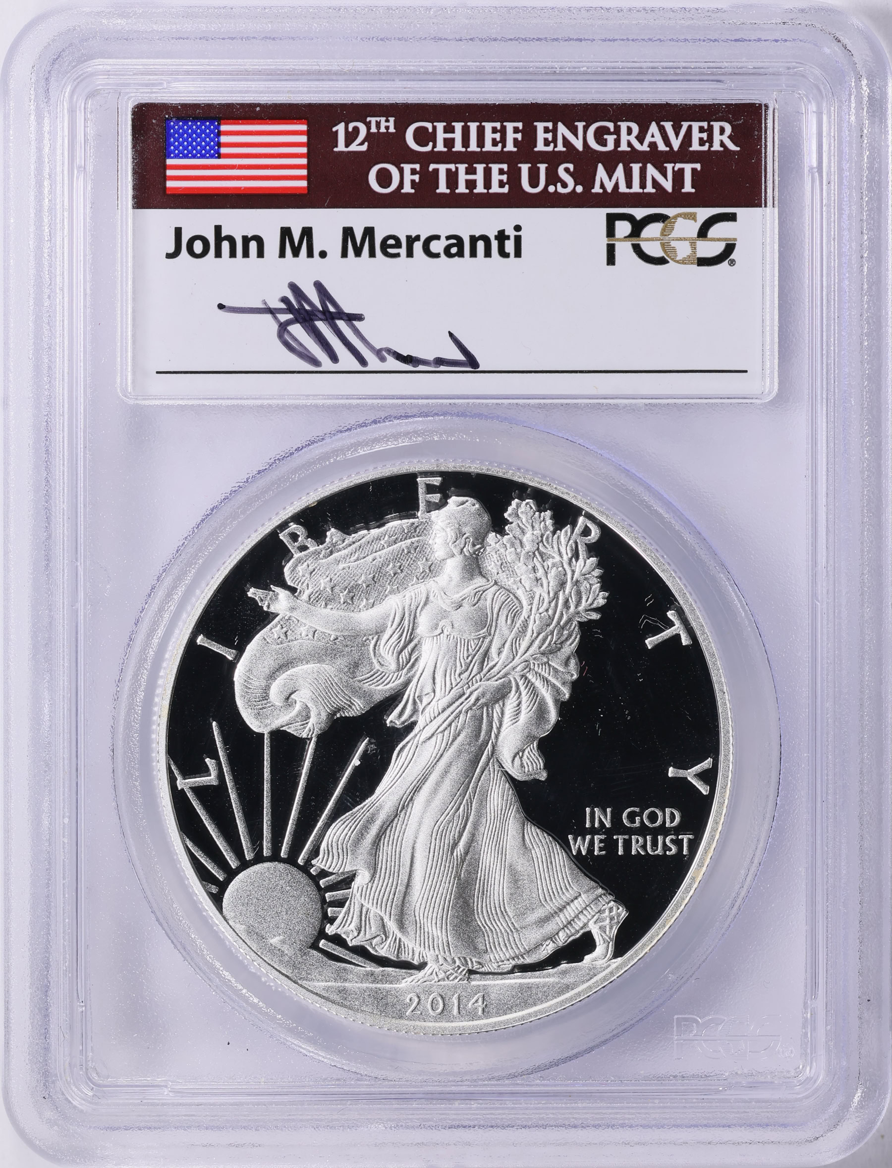 2014-W $1 Silver Eagle PCGS Proof-70 DCAM (Mercanti Signed Flag