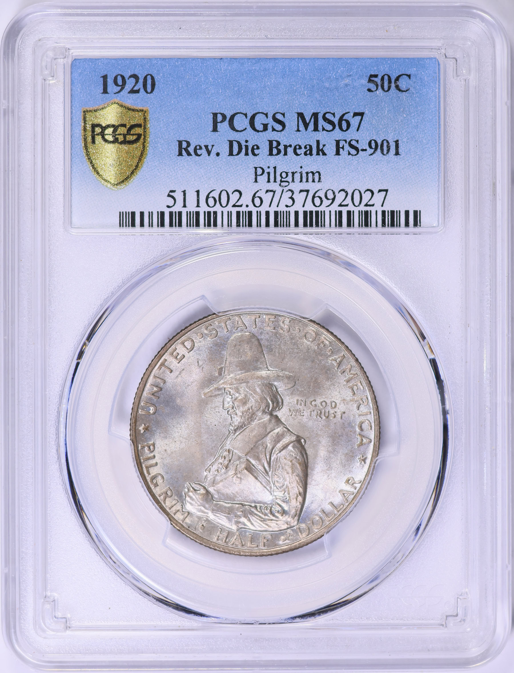 1920 Pilgrim Tercentenary Half Dollar Reverse Die Break FS-901