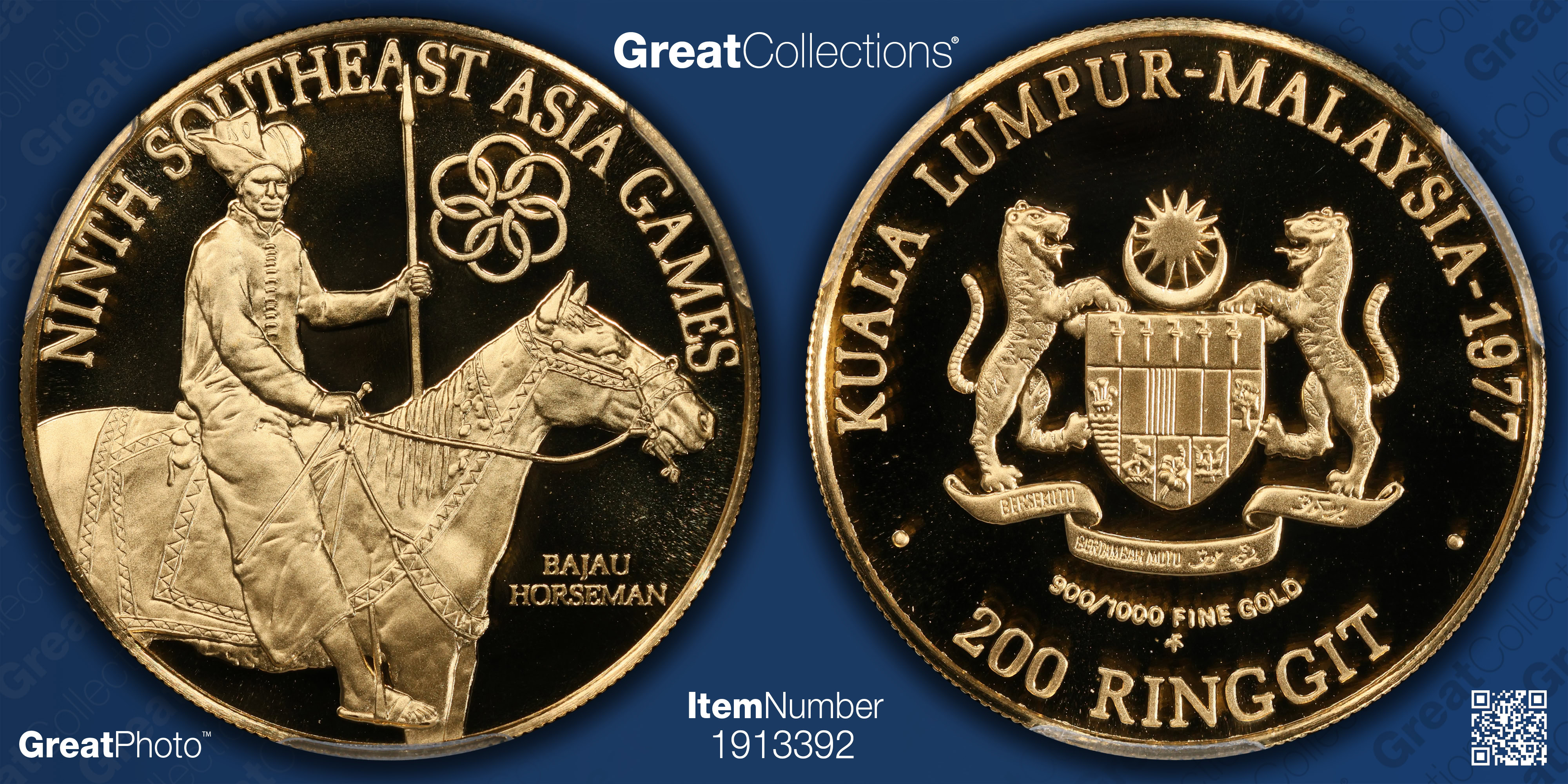 Malaysia 1977-FM Gold 200 Ringgit 9th Southeast Asian Games KM-24