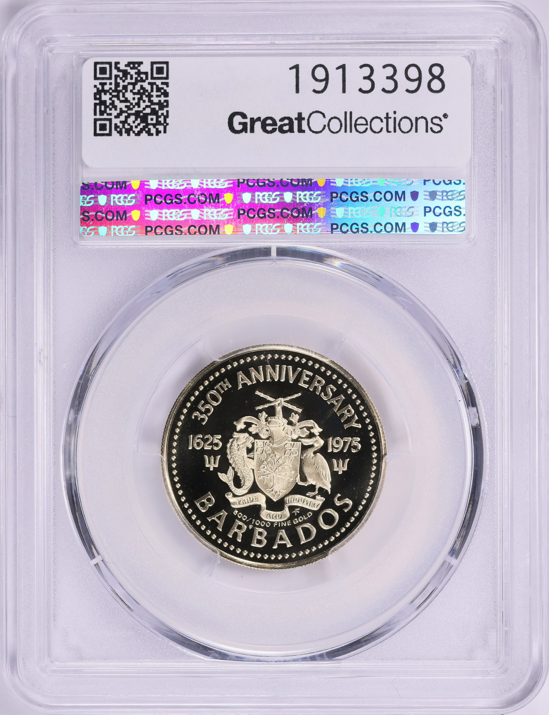 Barbados 1975-FM Gold $100 The English Ship Olive Blossom 350th 