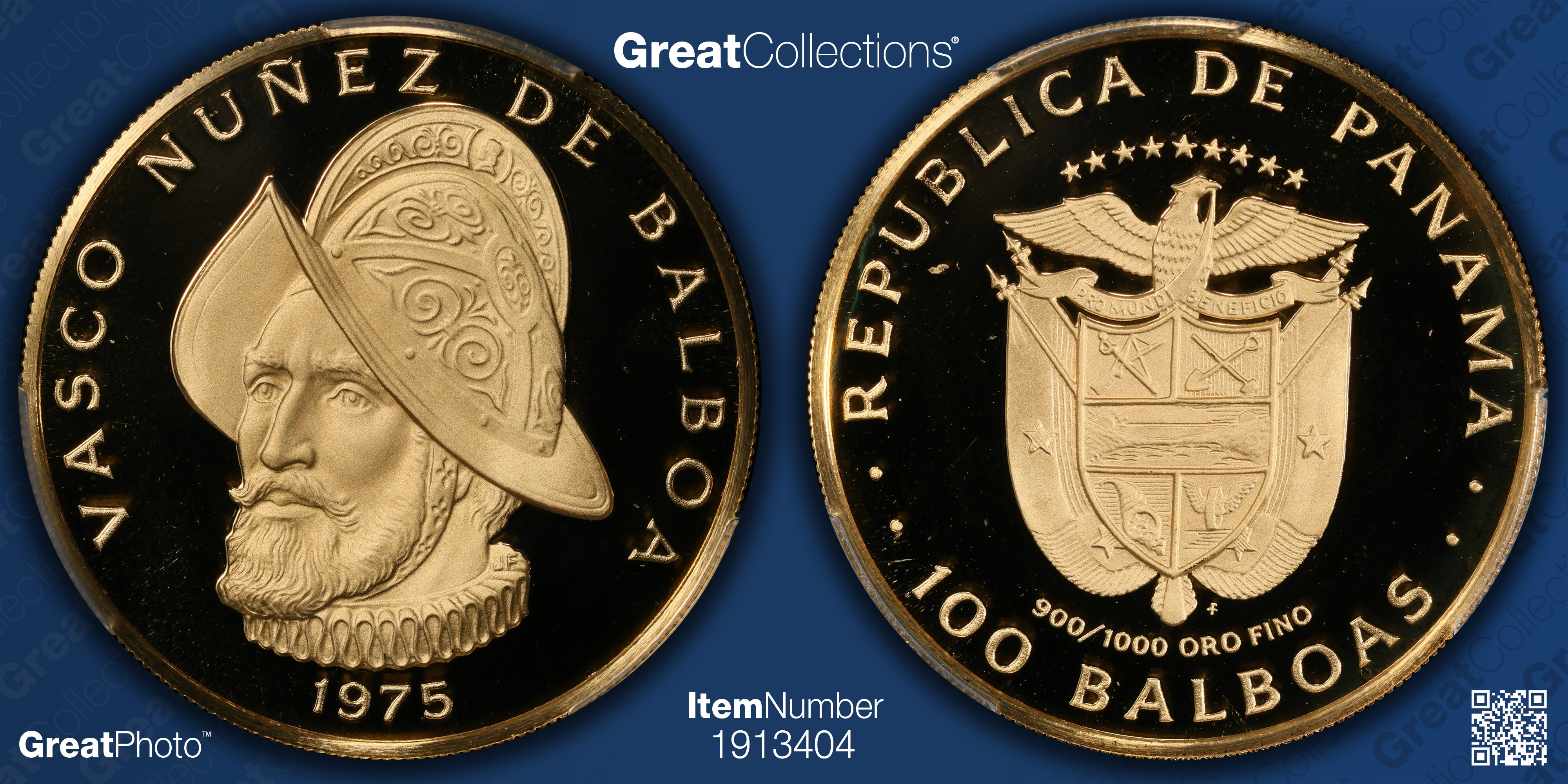 Panama 1975-FM Gold 100 Balboas 500th Anniversary of Vasco Nunez de ...