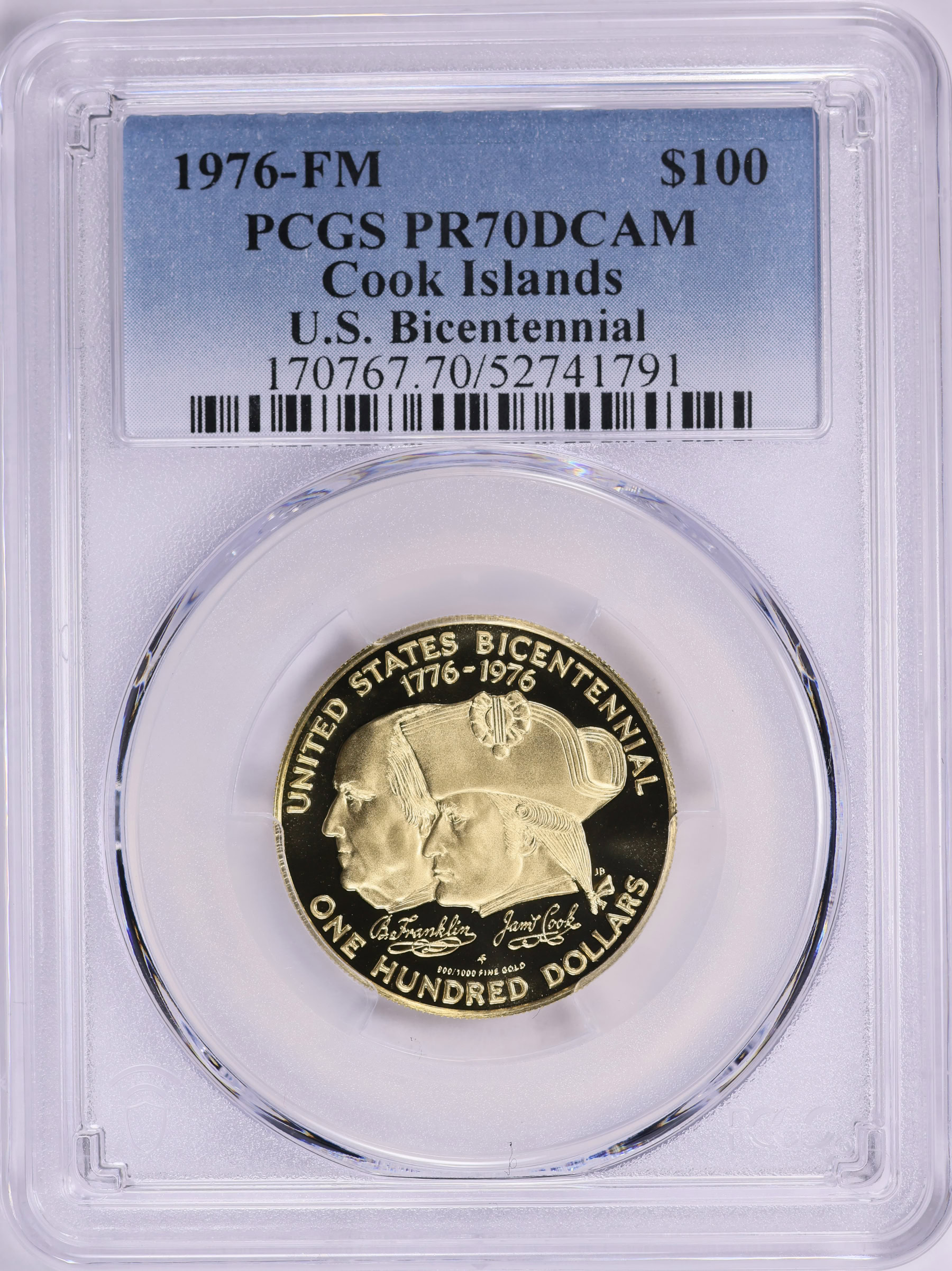 Cook Islands 1976-FM Gold $100 U.S. Bicentennial KM-16 PCGS Proof