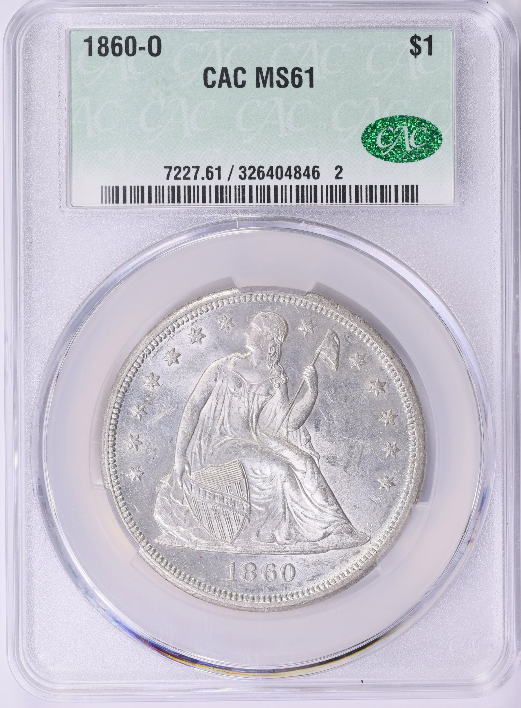 1860-O Seated Liberty Silver Dollar CACG MS-61 (Item 1913435