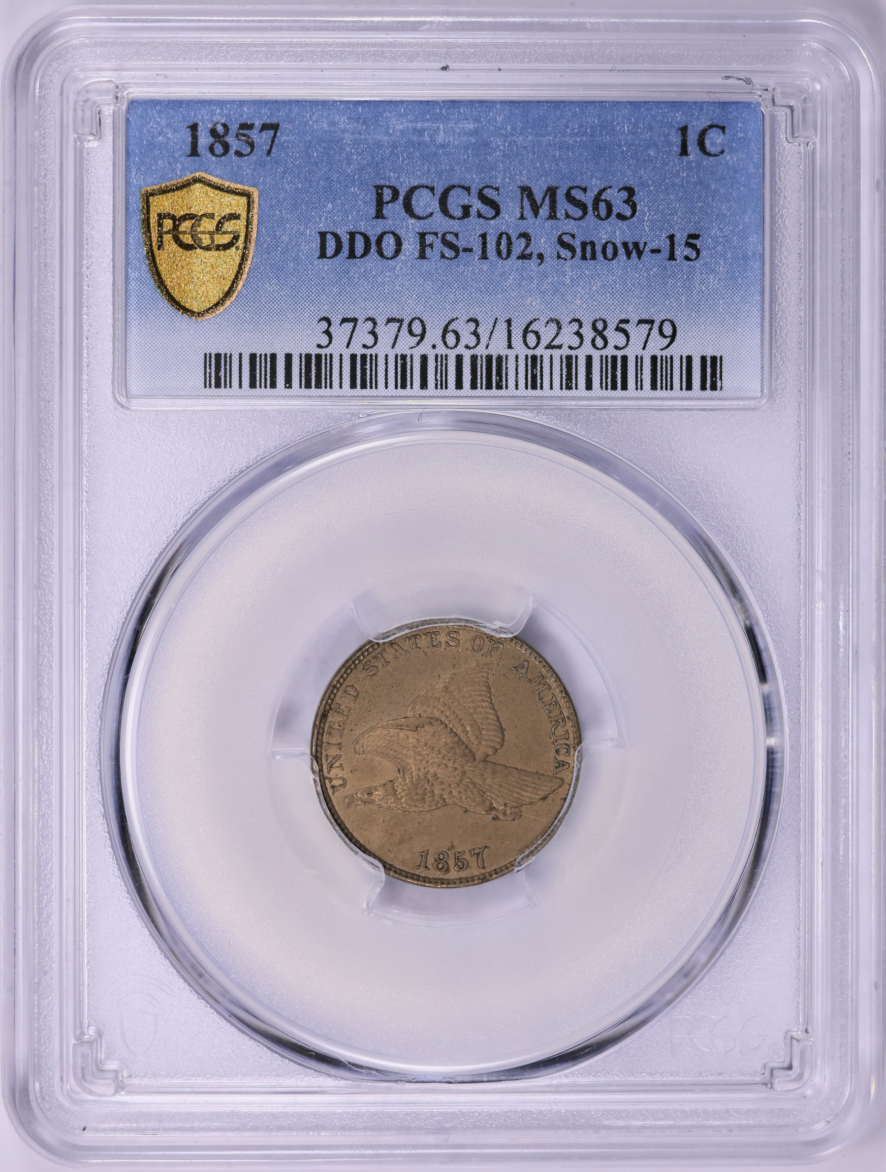 1857 Flying Eagle Cent Doubled Die Obverse FS-102 S-15 PCGS MS-63