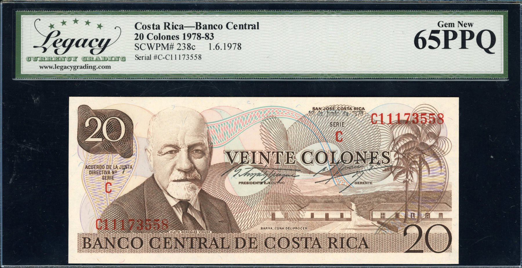 Costa Rica 1978 20 Colones Banco Central Note SCWPM-238c Legacy Gem New ...