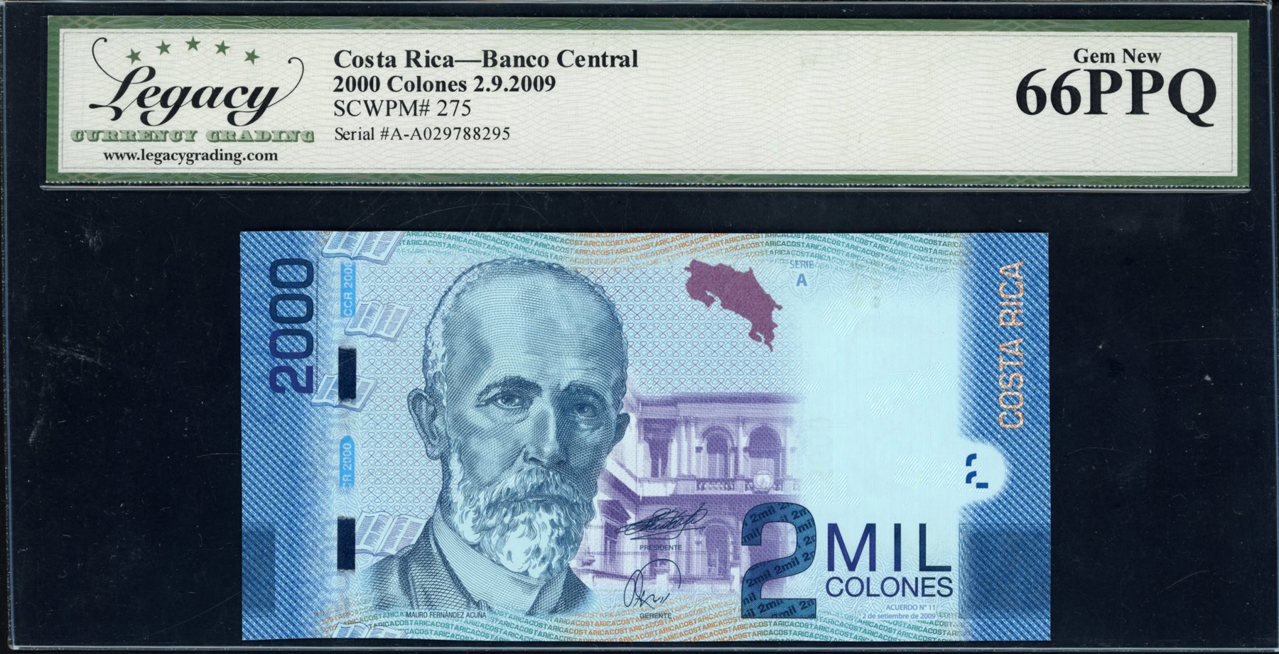 Costa Rica 2009 2,000 Colones Banco Central Note SCWPM-275 Legacy Gem ...