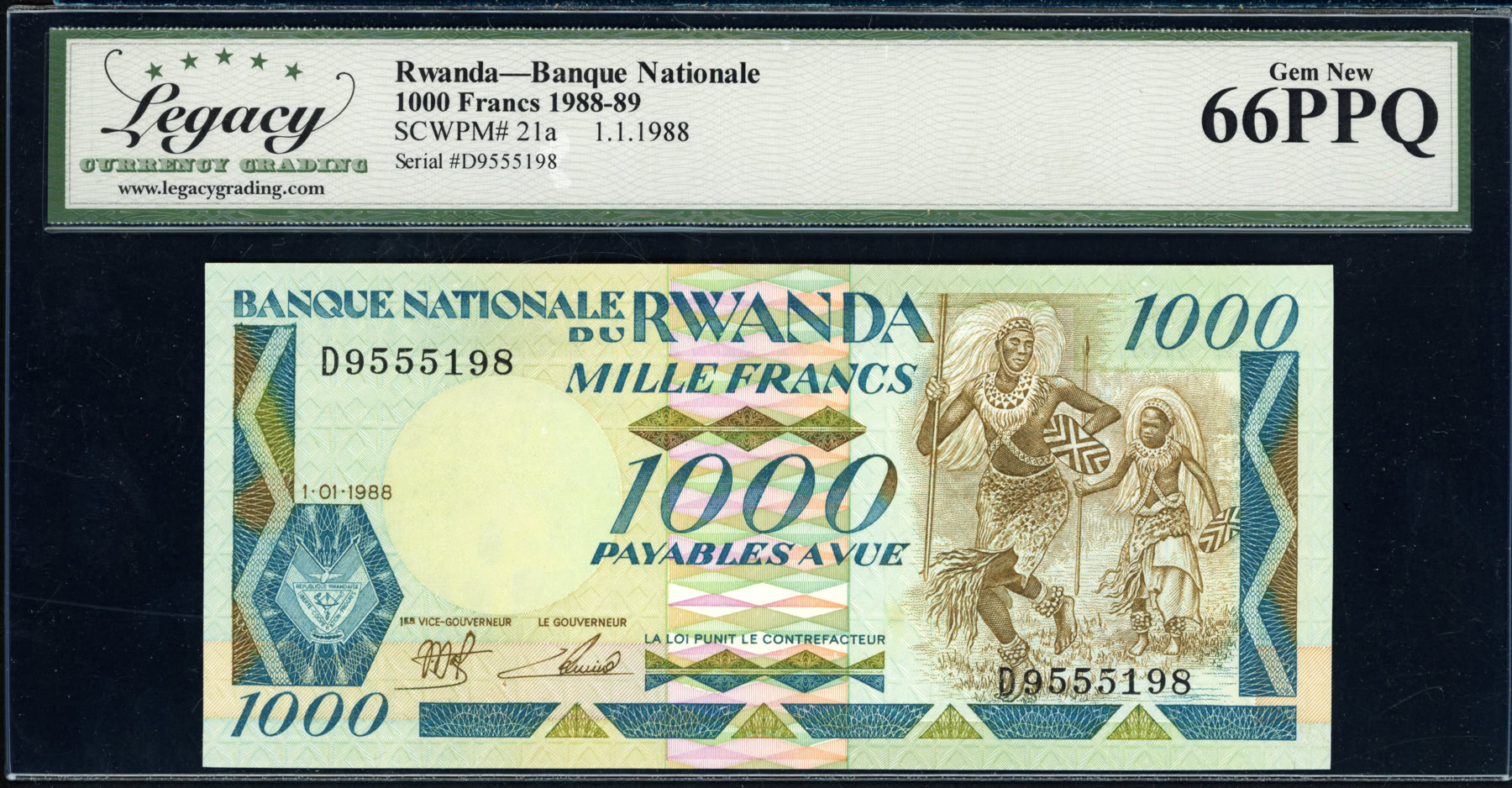 Rwanda 1988 1,000 Francs Banque Nationale Note SCWPM-21a Legacy Gem New ...