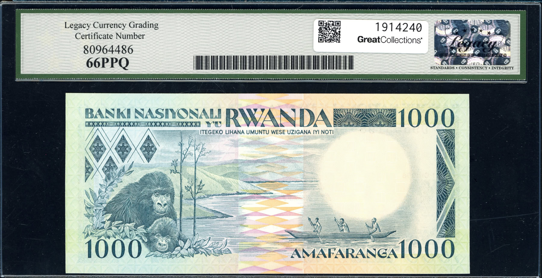 Rwanda 1988 1,000 Francs Banque Nationale Note SCWPM-21a Legacy Gem New ...
