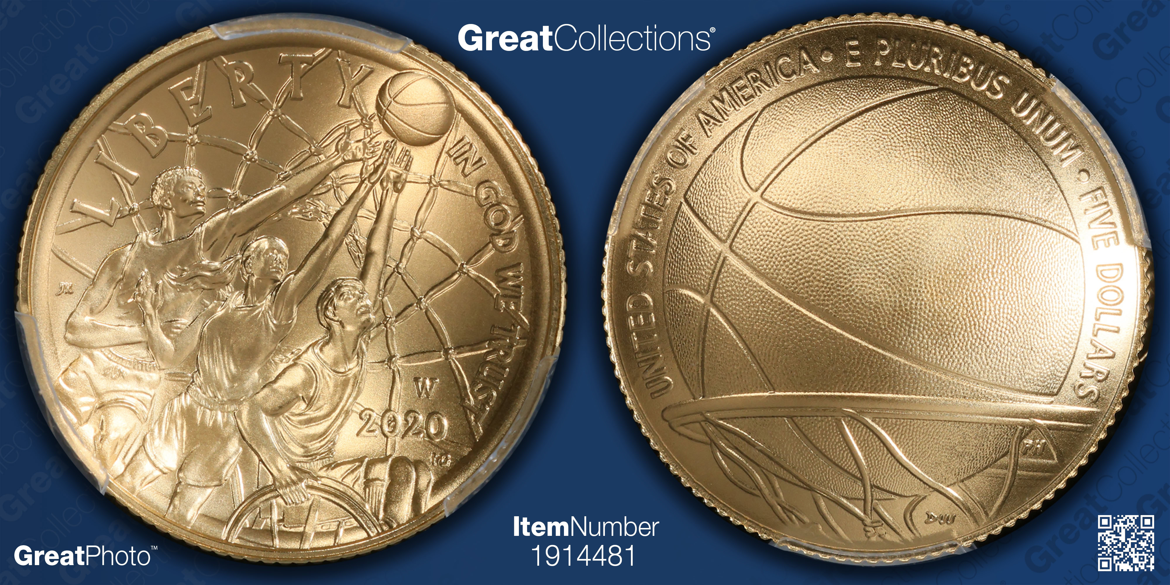 2020-W Basketball Hall of Fame Gold $5 First Strike PCGS MS-70