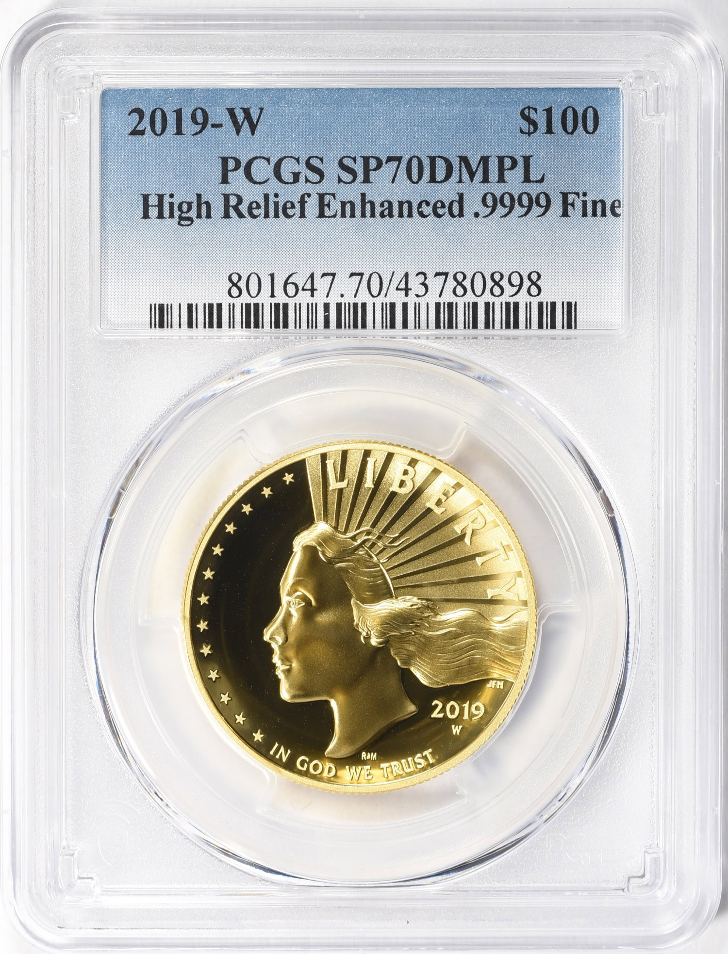 2019-W Gold $100 American Liberty High Relief Enhanced PCGS SP-70