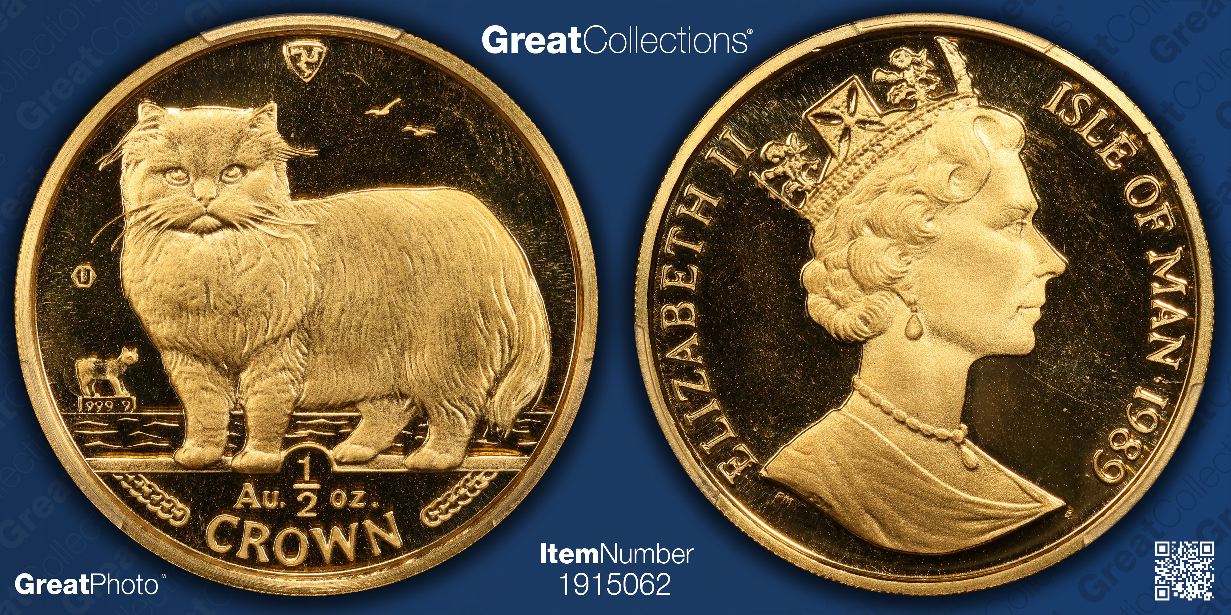 Isle of Man 1989-U Gold 1/2 Crown Persian Cat KM-255 PCGS MS-67