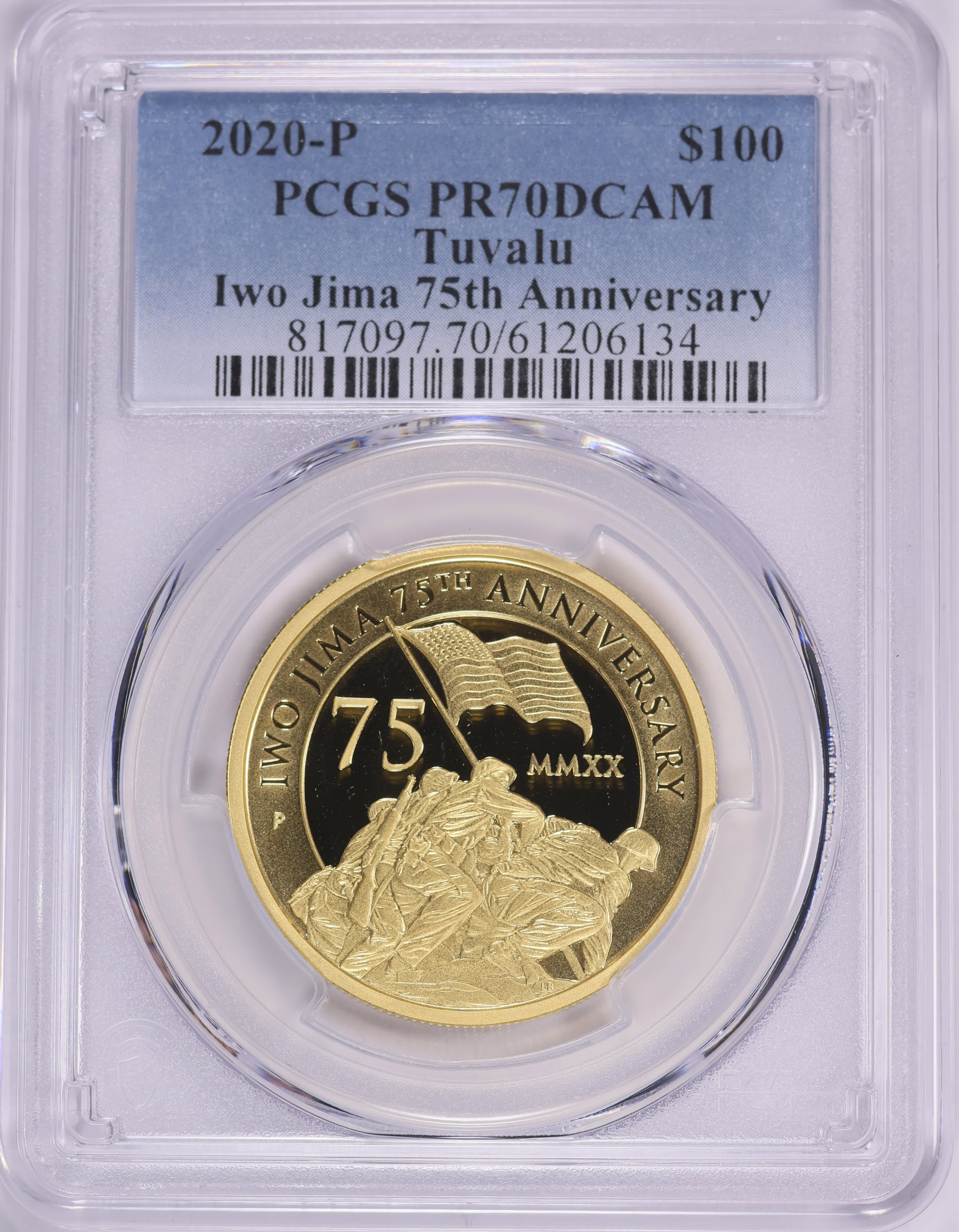 Tuvalu 2020-P Gold $100 Iwo Jima 75th Anniversary PCGS Proof-70 Tuvalu 2020-P Gold $100 Iwo Jima 75th Anniversary PCGS Proof-70