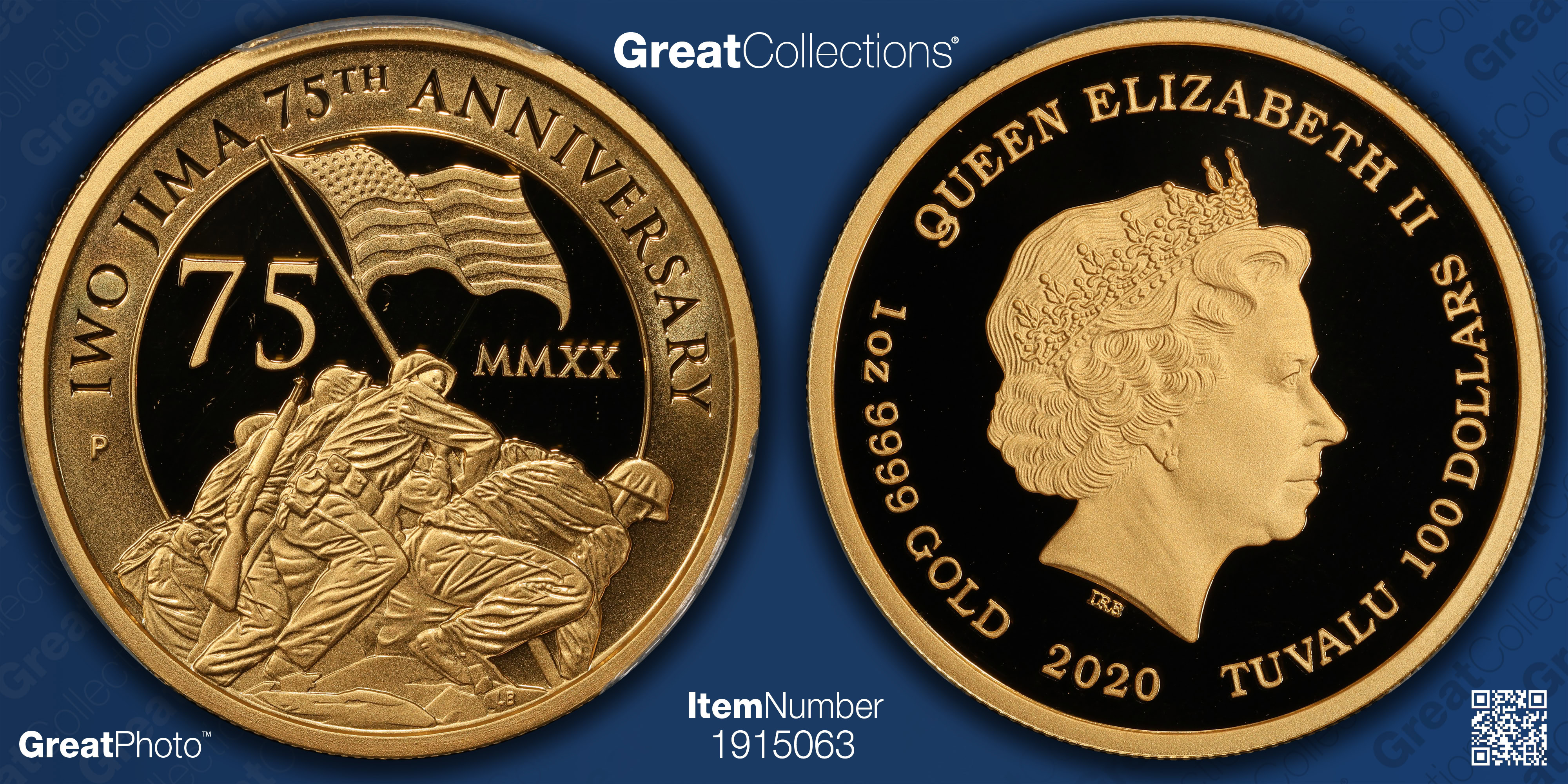 Tuvalu 2020-P Gold $100 Iwo Jima 75th Anniversary PCGS Proof-70