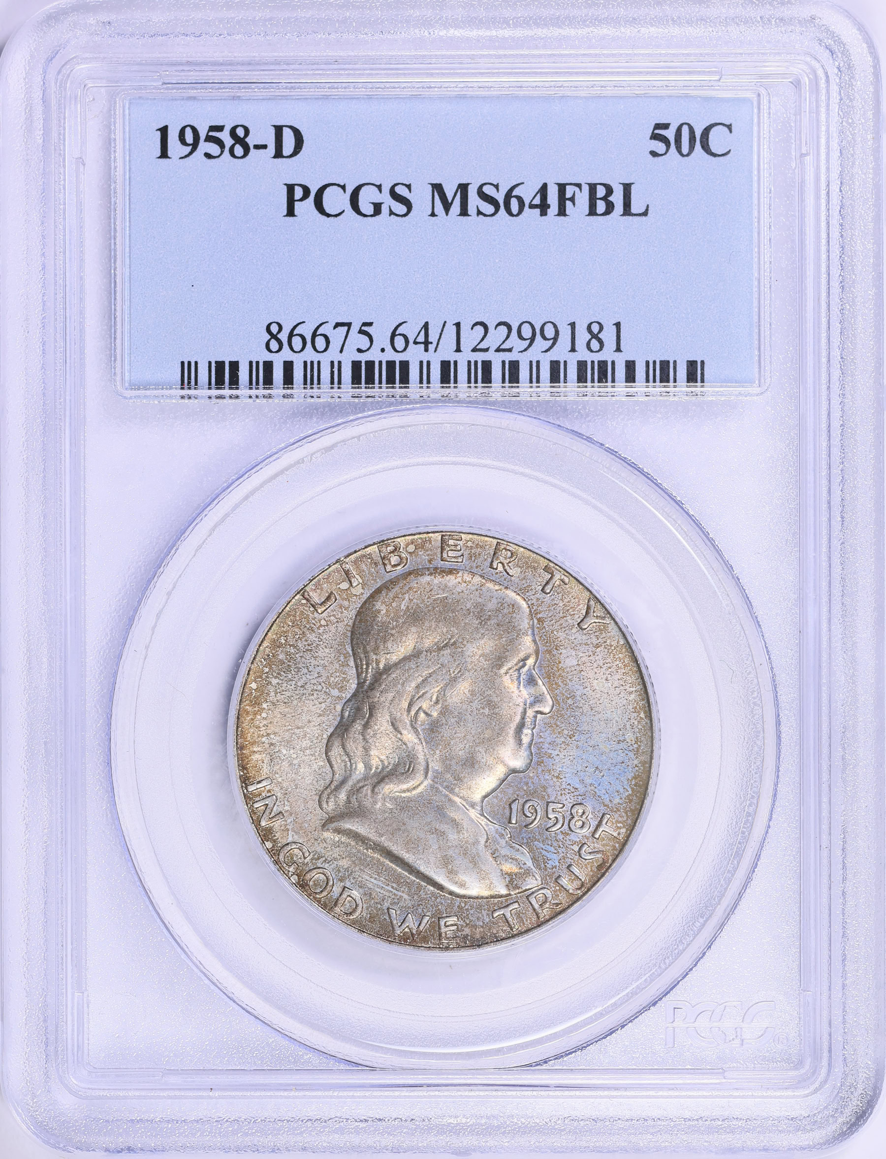 1958-D Franklin Half Dollar PCGS MS-64 FBL (Toned) (Item 1915583