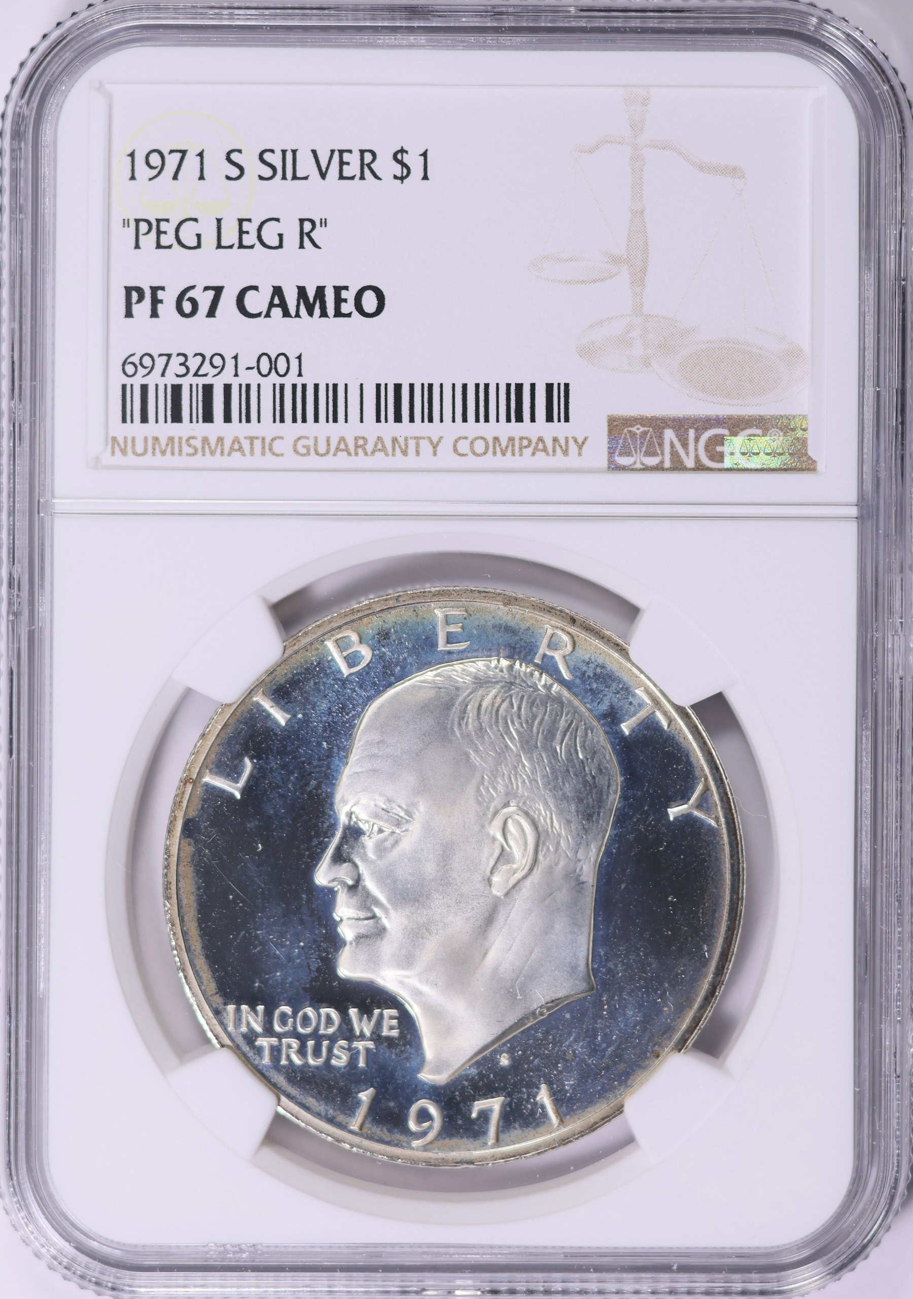 1971-S Eisenhower Dollar Silver Peg Leg R NGC Proof-67 CAMEO | NGC