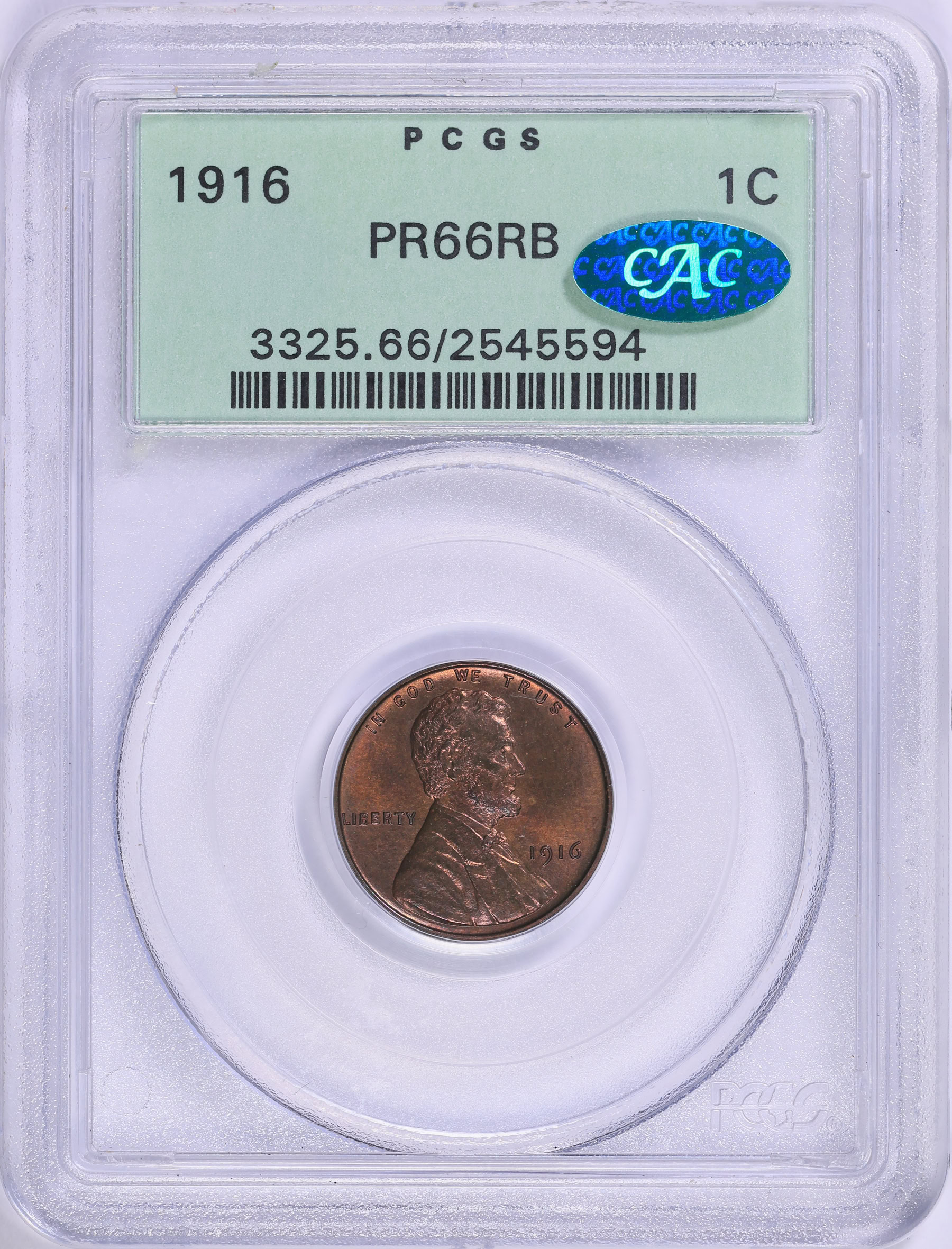 1916 Lincoln Cent PCGS Proof-66 RB (CAC Green) OGH (Item 1917009 ...