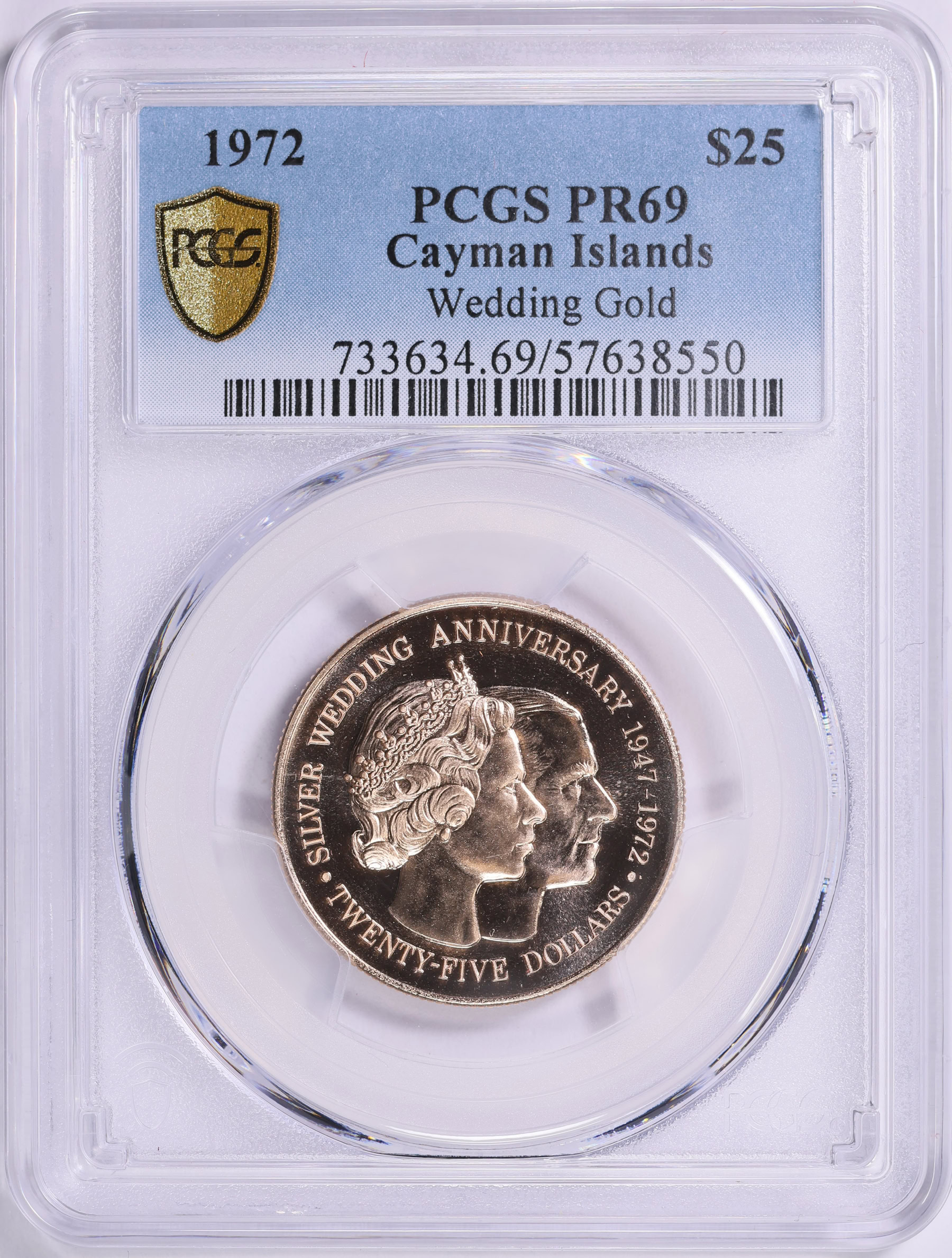 Cayman Islands 1972 Gold $25 Silver Royal Wedding Anniversary KM