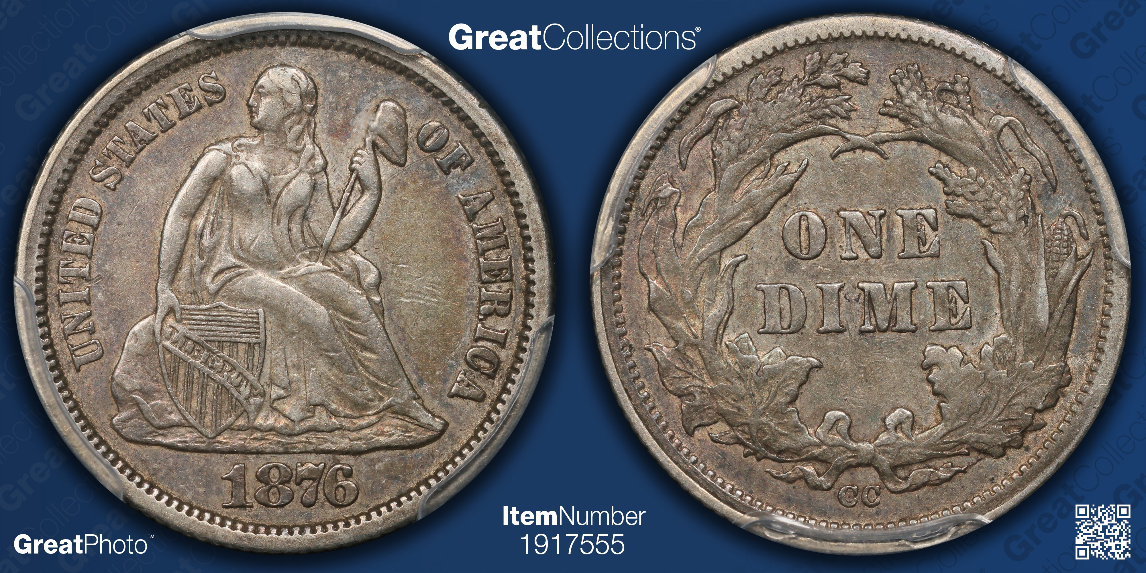 1876-CC Seated Liberty Dime Type 2 Reverse FS-901 F-101 (FS-005