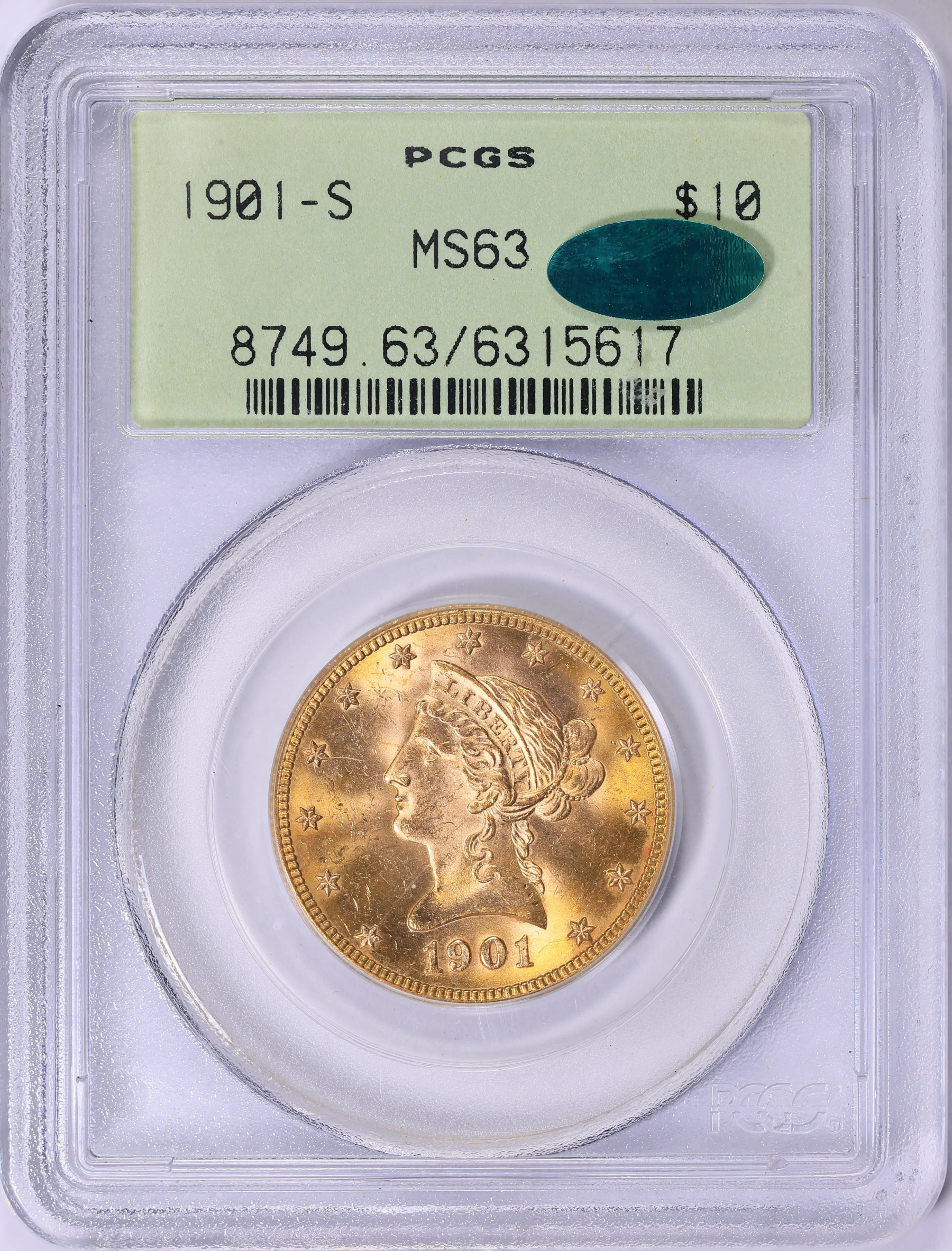 1901-S Liberty Gold Eagle PCGS MS-63 (CAC Green) OGH (Item 1917621 ...
