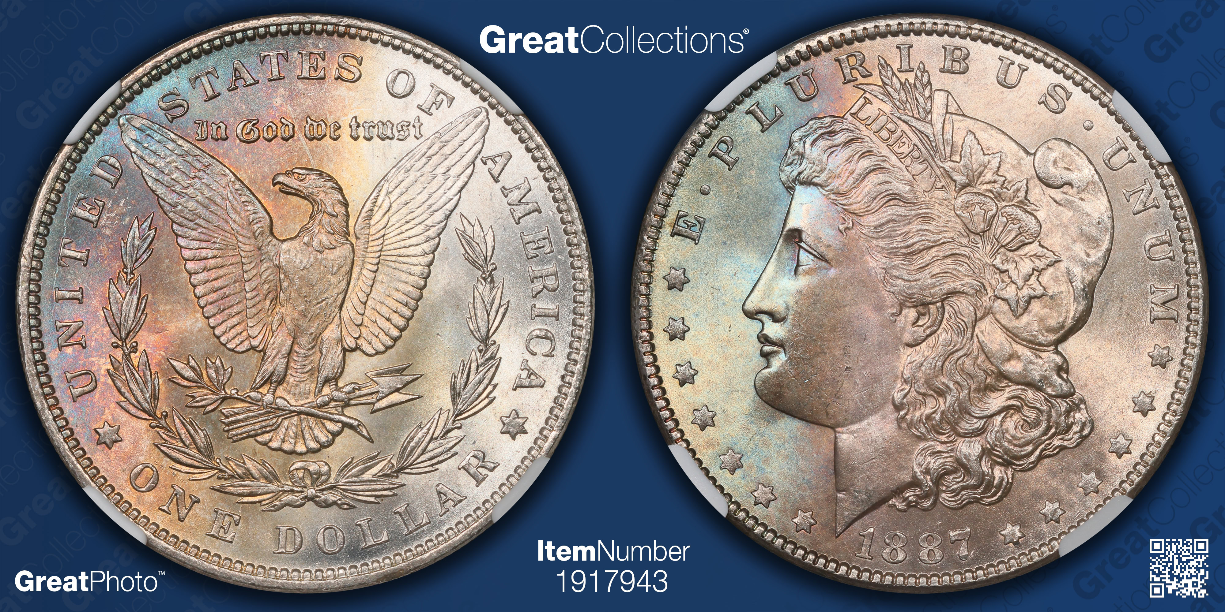 1887/6 Morgan Silver Dollar 7/6 VAM-2 *Top 100* NGC MS-67 (Toned