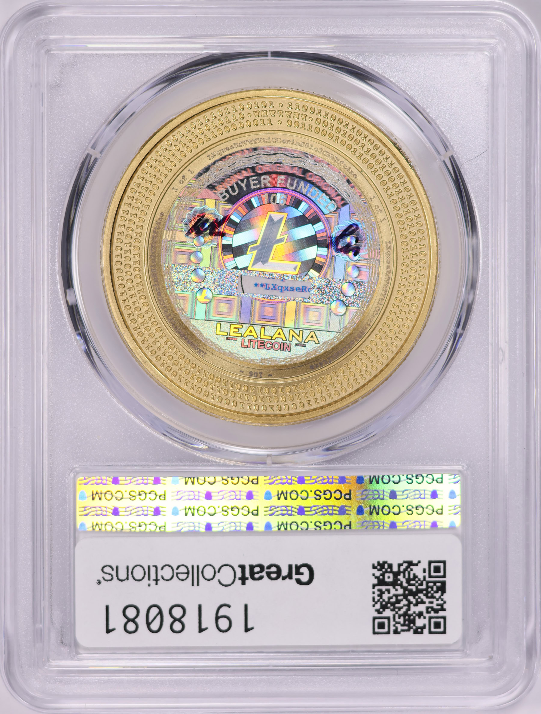 2013 Fully Funded Gilt Silver 25 Litecoins Lealana Buyer Funded With  Certified Certificate of Authenticity PCGS Proof-70 DCAM (Rare 1 of 1 From  7 Coin Set Noah 
