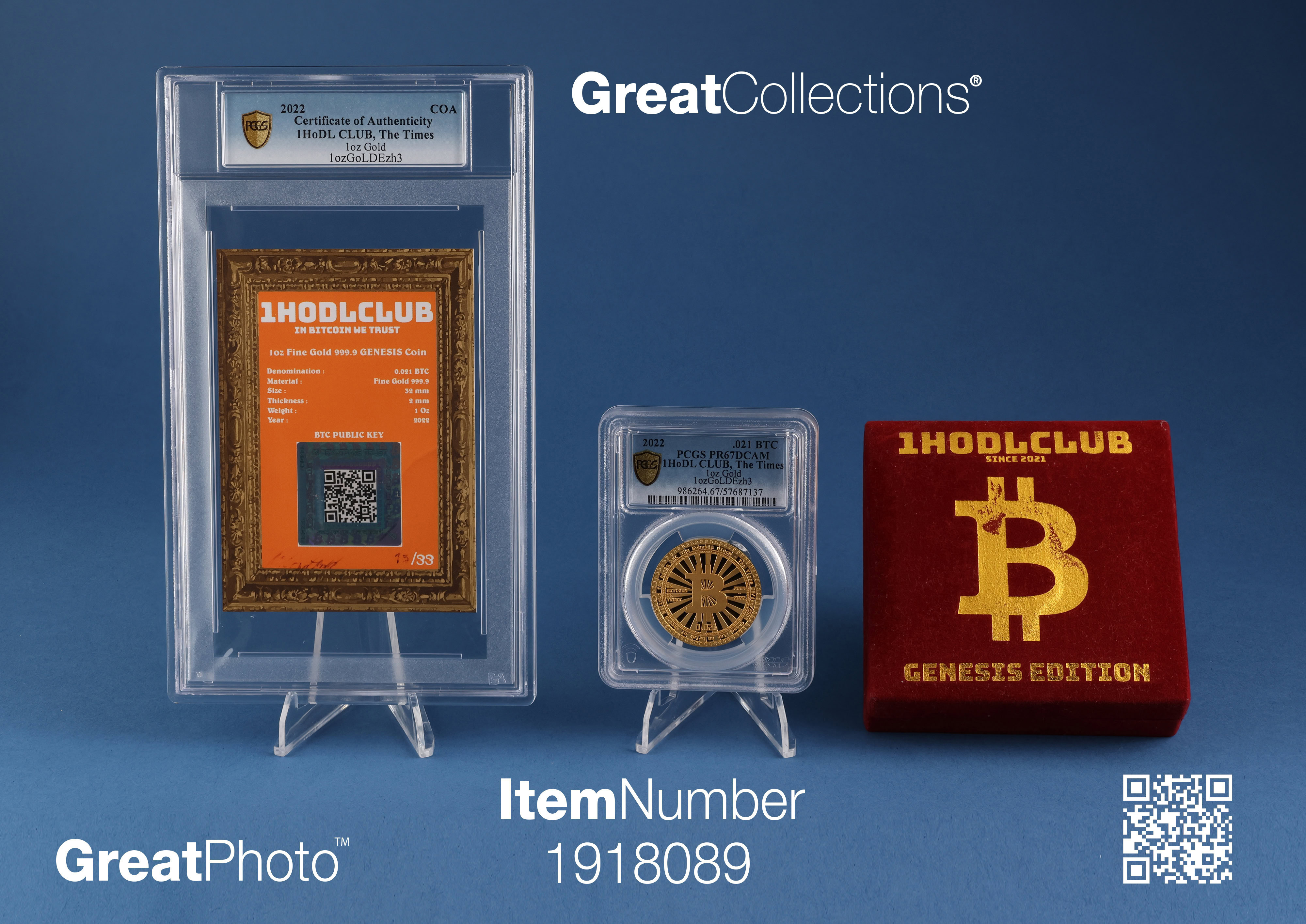 2022 Gold 1oz 0.021 Bitcoin 1HODL CLUB The Times With Certified Certificate  of Authenticity and Case of Issue PCGS Proof-67 DCAM (AGW = 0.999 oz.) |  PCGS Cert #57687137 | GreatCollections Coin Auctions Item #1918089