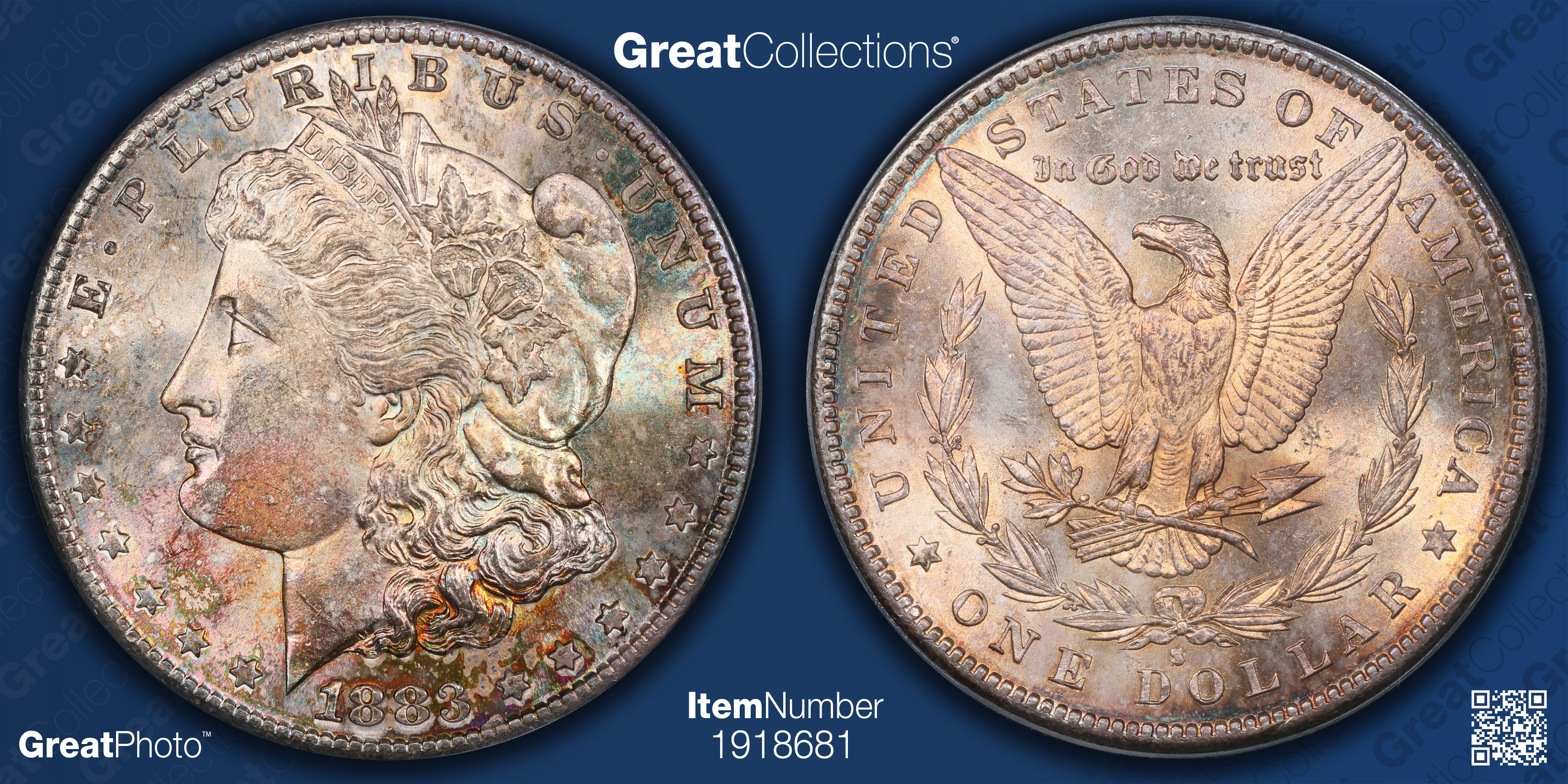 1883 MS65 モーガン 1883-S Morgan Silver Dollar PCGS MS-65 (CAC Green) (Toned