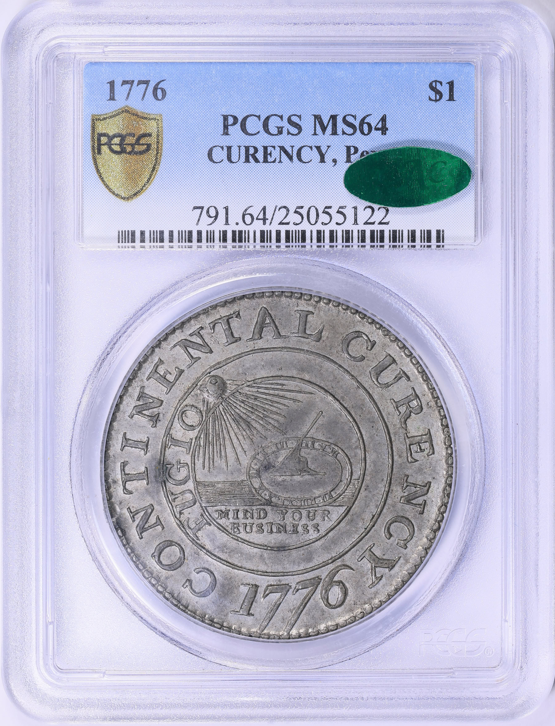 1776 Continental Currency CURENCY, Pewter PCGS MS-64 (CAC Green