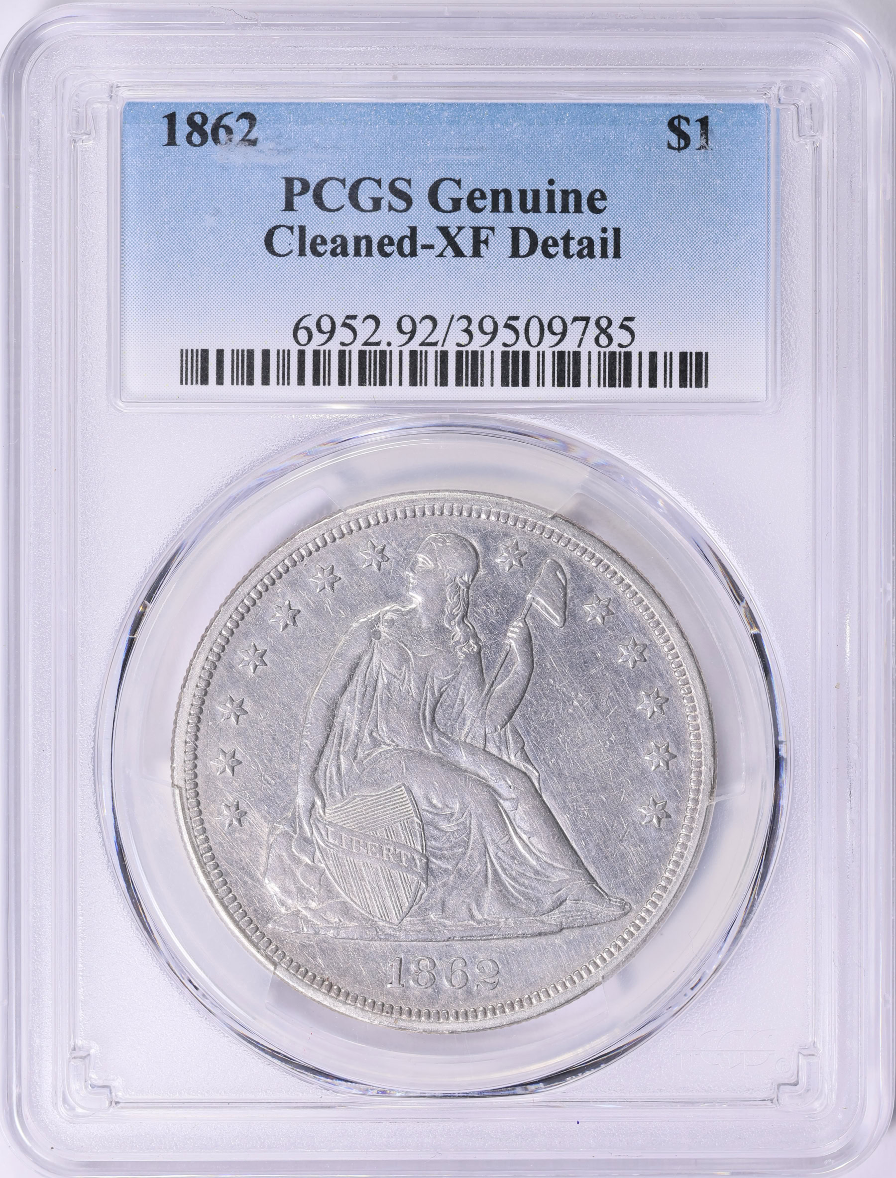 1862 Seated Liberty Silver Dollar PCGS Genuine XF Details (Item