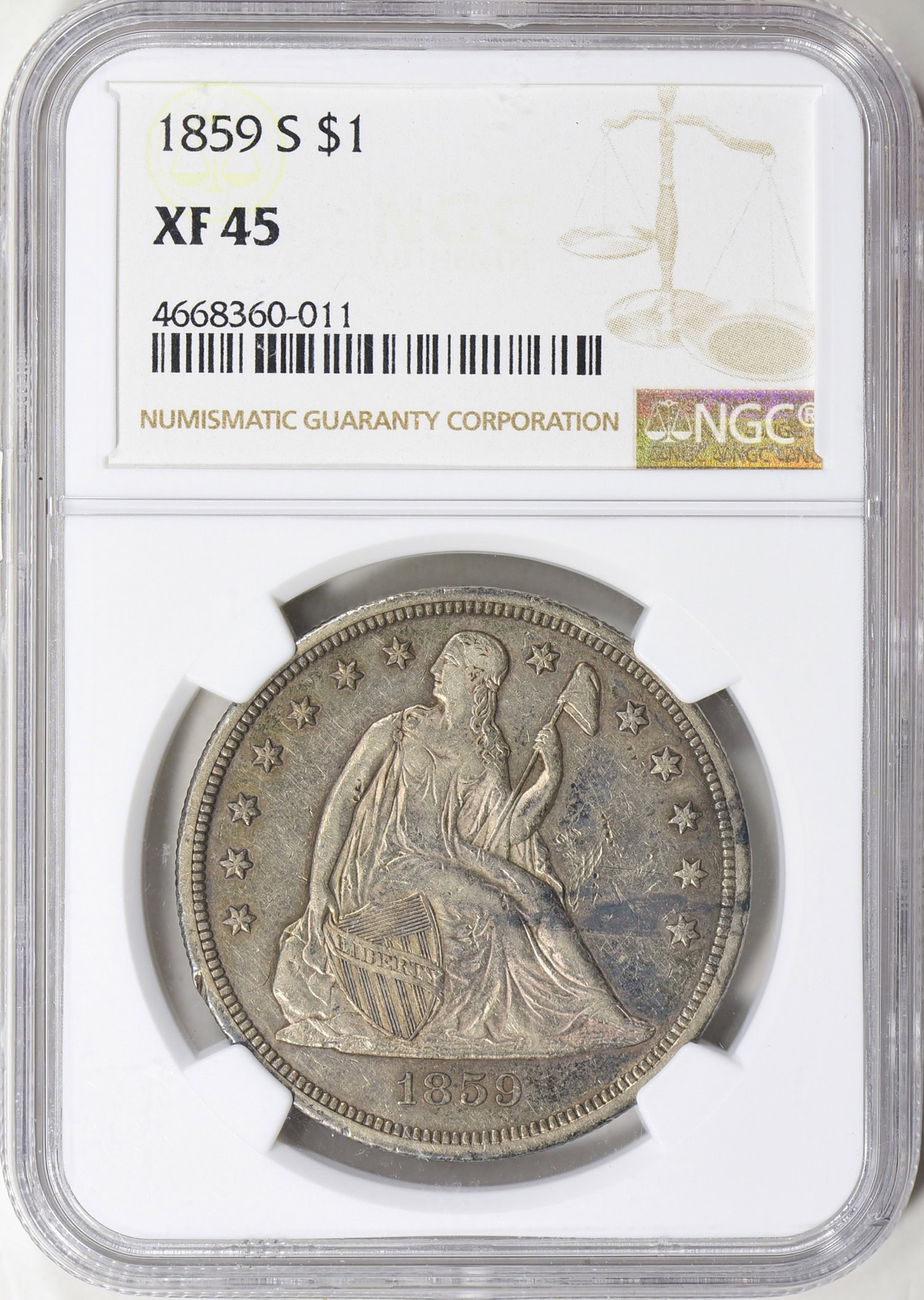 1859-S Seated Liberty Silver Dollar NGC XF-45 (Item 1919538