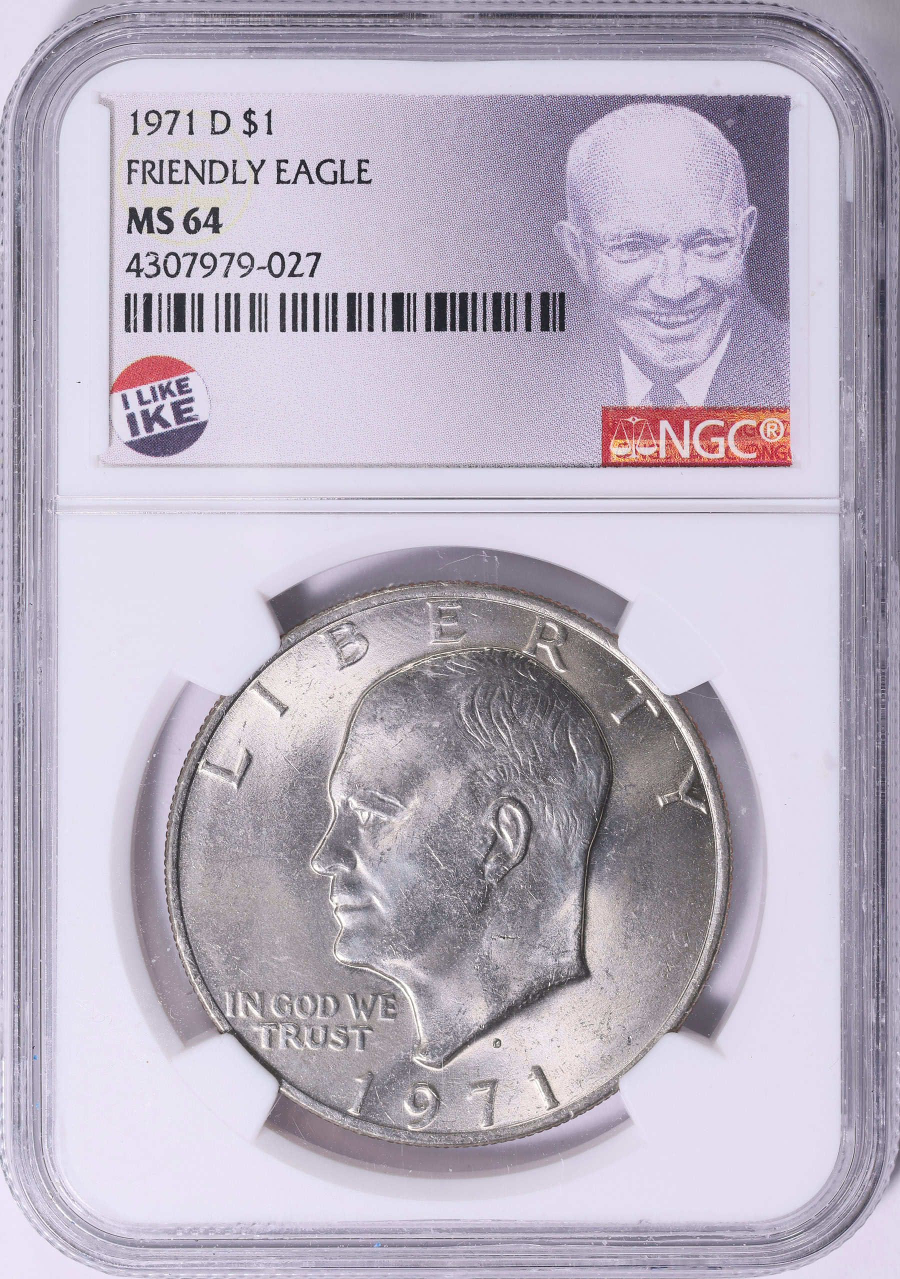 1971-D Eisenhower Dollar Friendly Eagle NGC MS-64 (I Like Ike