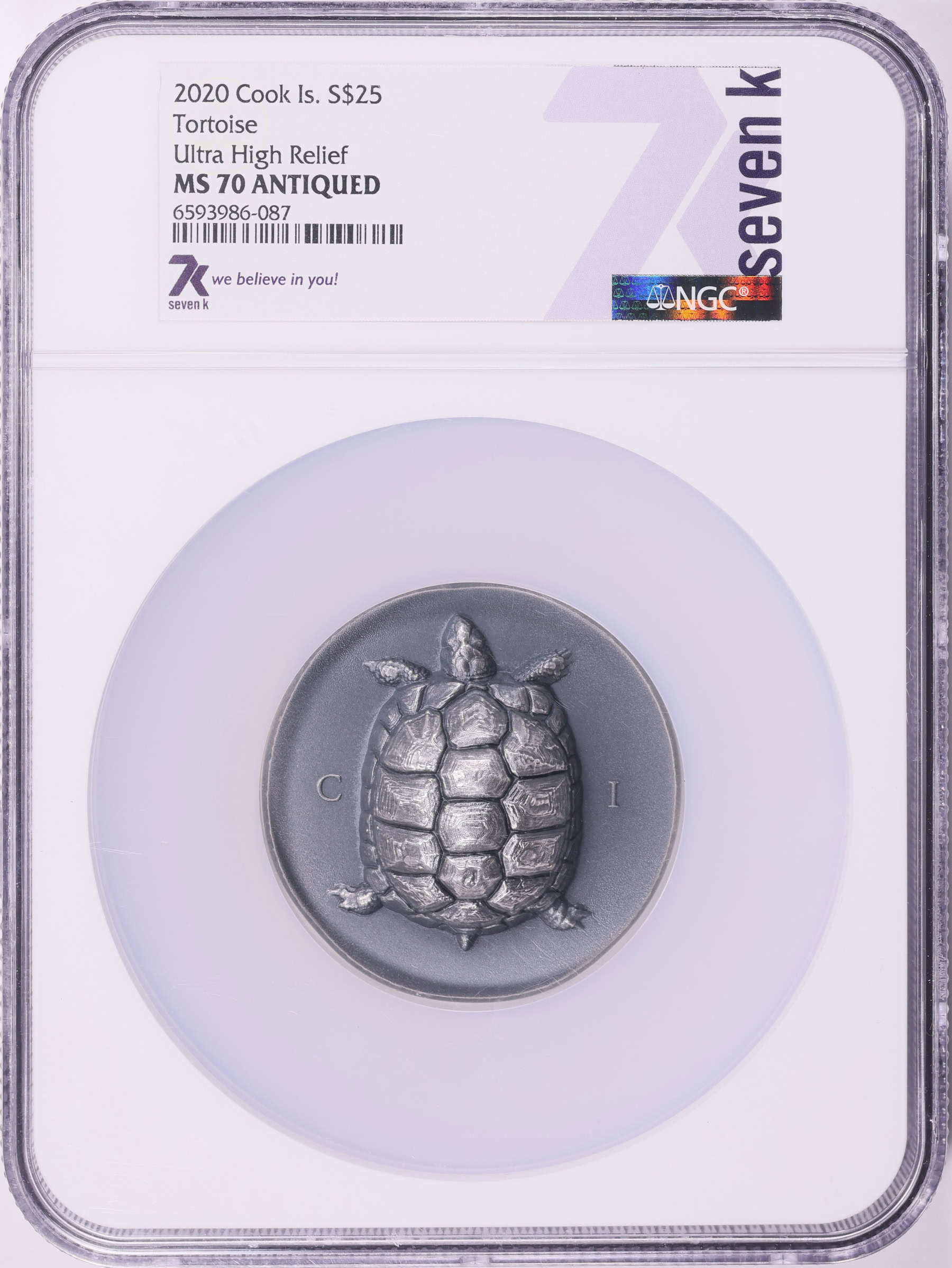 Cook Islands 2020 Silver $25 Tortoise Antique Finish Ultra High