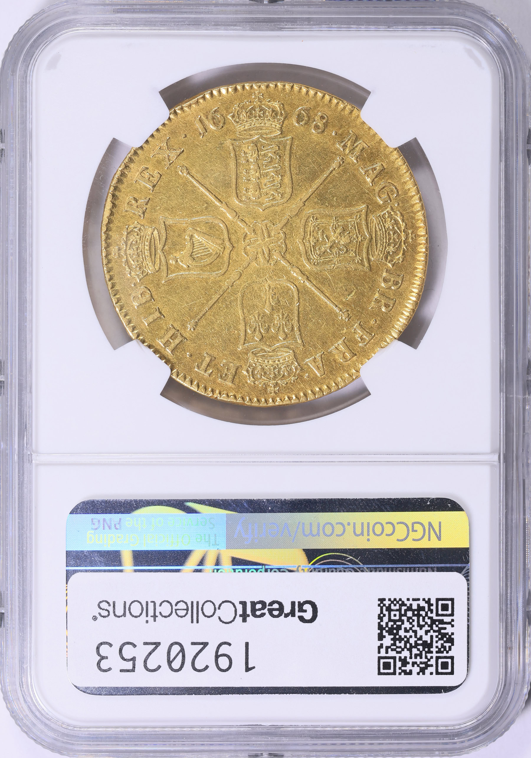 Great Britain 1668 Gold 5 Guineas Elephant KM-430.1 NGC XF-45 (AGW