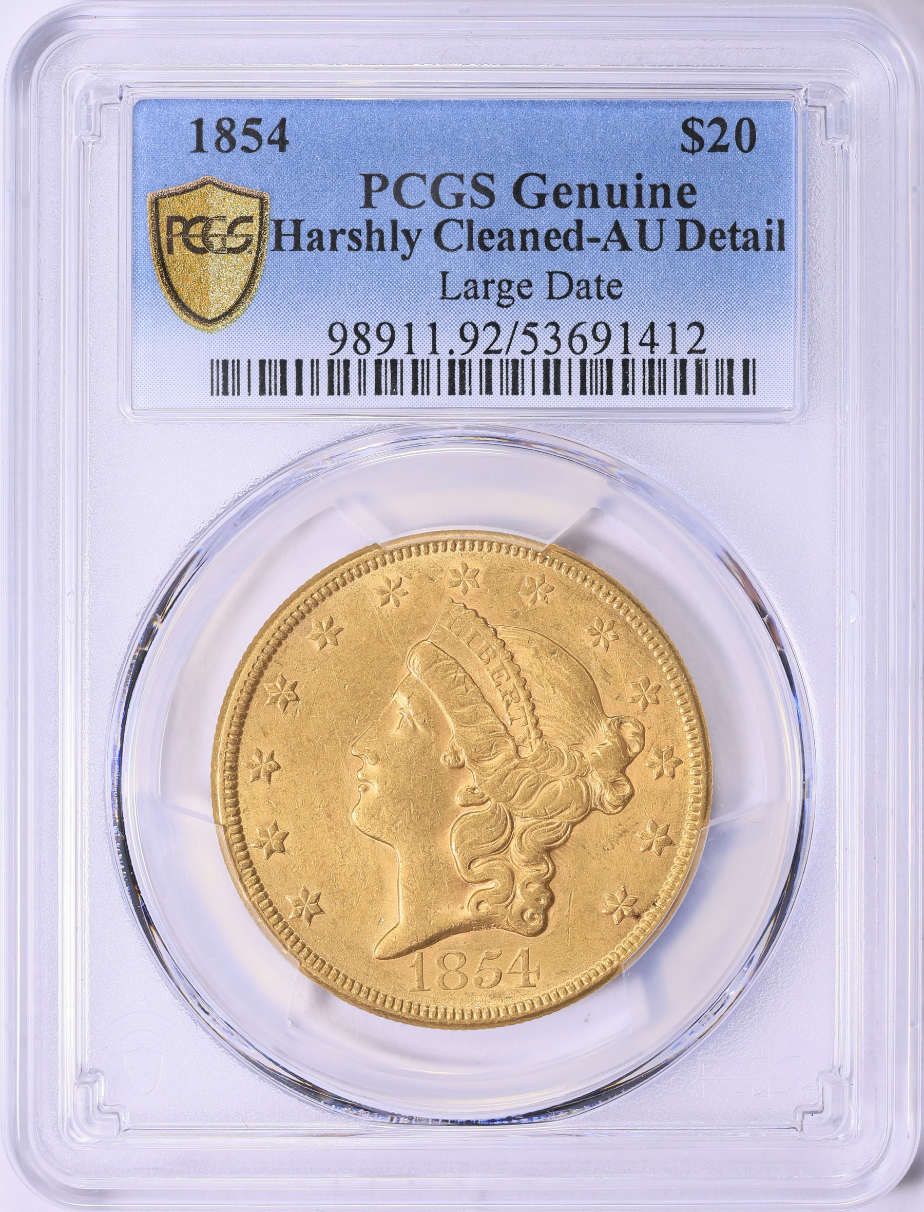 1854 Liberty Gold Double Eagle Large Date PCGS Genuine AU Details (Item ...