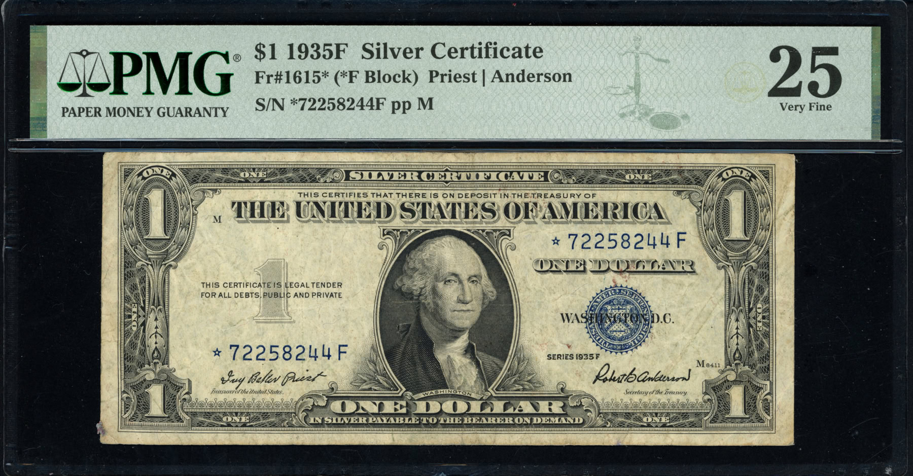 Fr. 1615* (*F Block) 1935F $1 Silver Certificate Star Note Priest ...