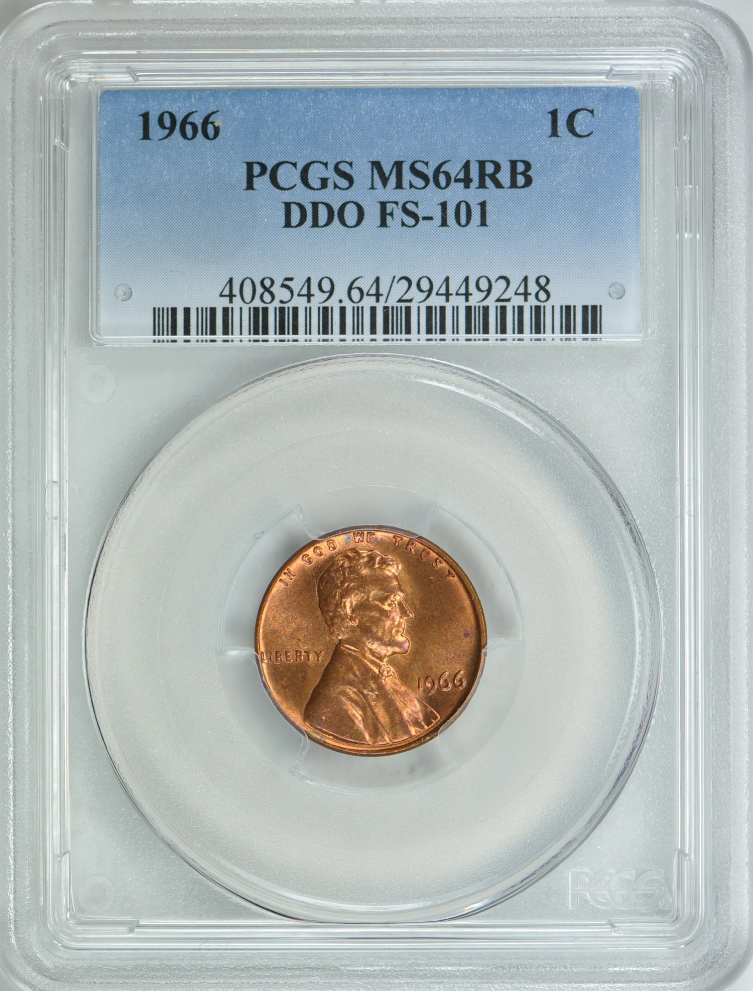 1966 Lincoln Cent DDO FS-101 PCGS MS-64 RB (Item 192374