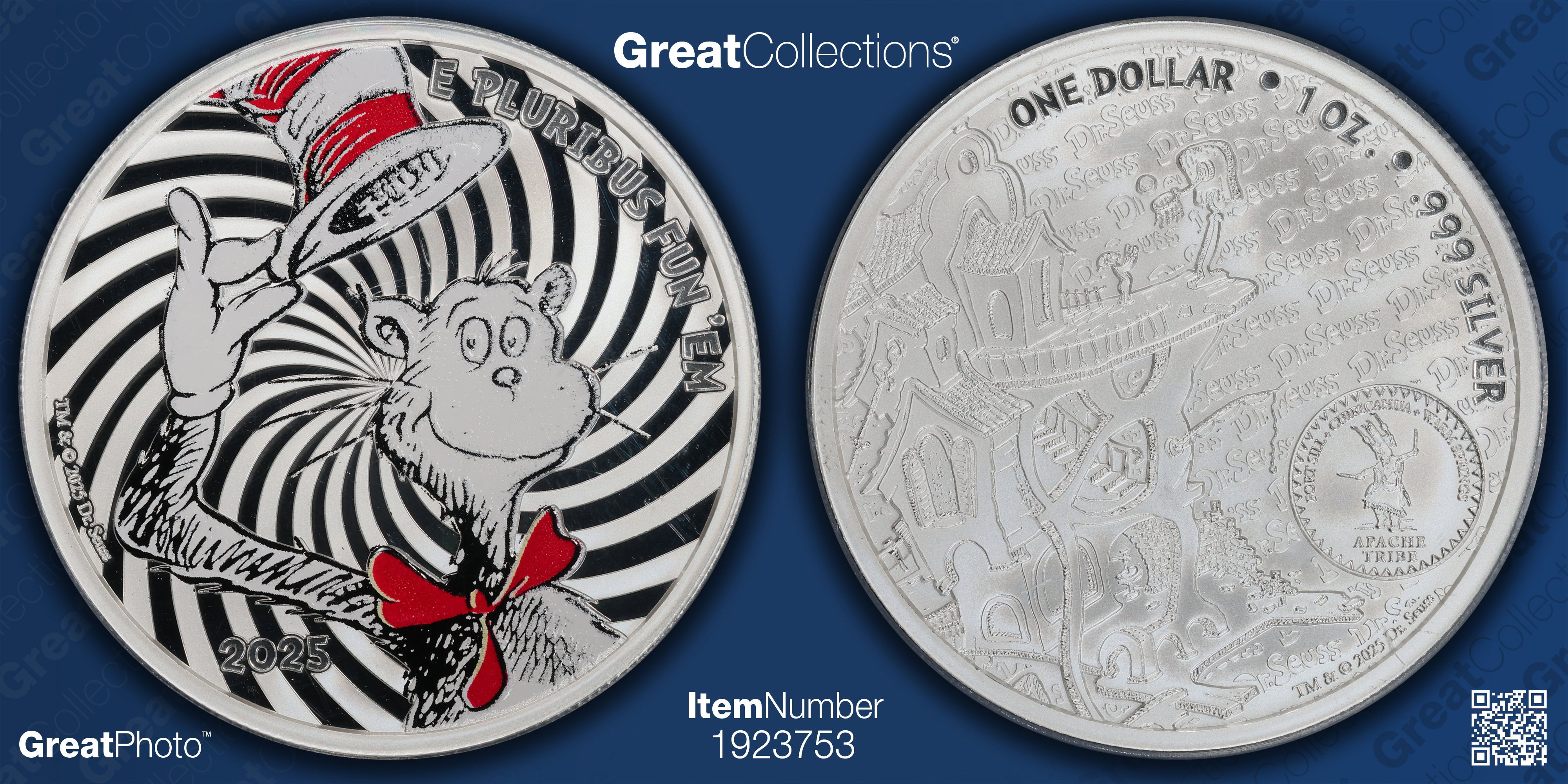 2025 Fort Sill Apache Tribe Colorized Silver Dollar Dr. Seuss The