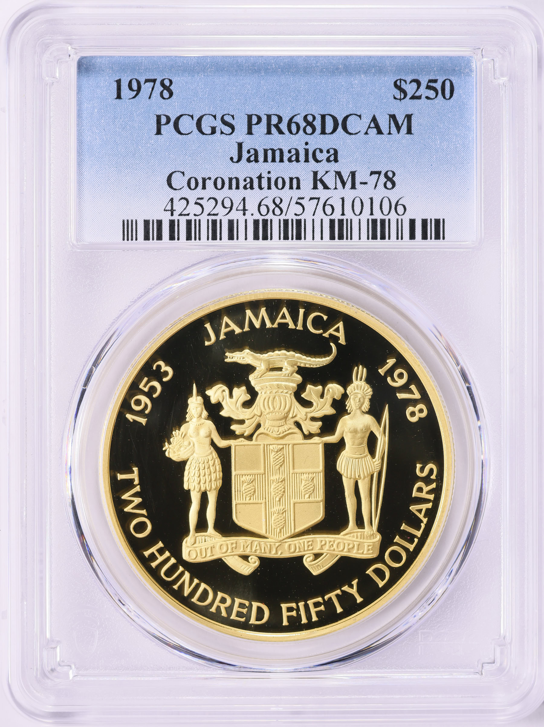 Jamaica 1978 Gold $250 Coronation KM-78 With Case of Issue PCGS