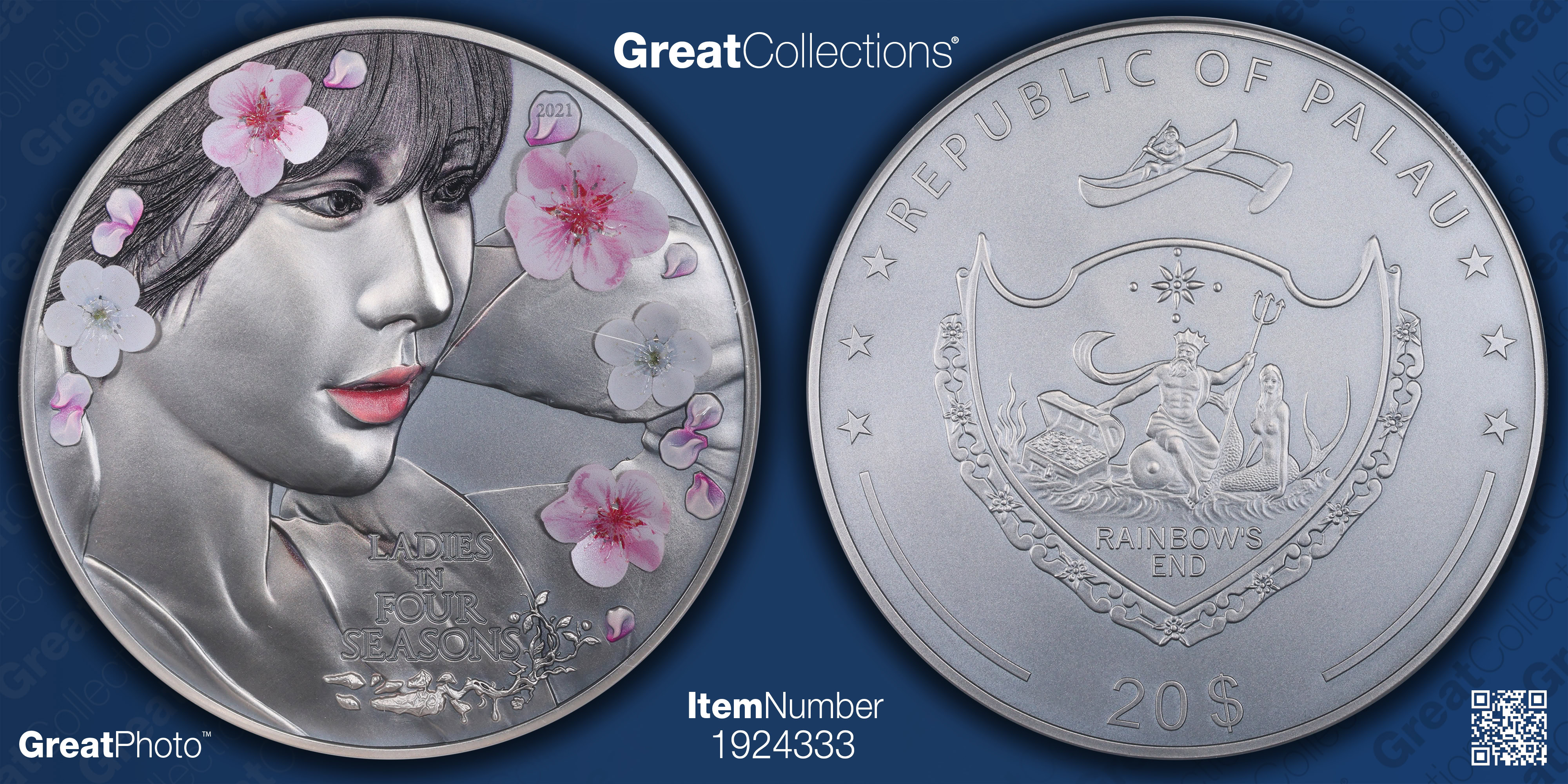 Palau 2021 Silver $20 Ladies in Four Seasons Antiqued NGC MS-70