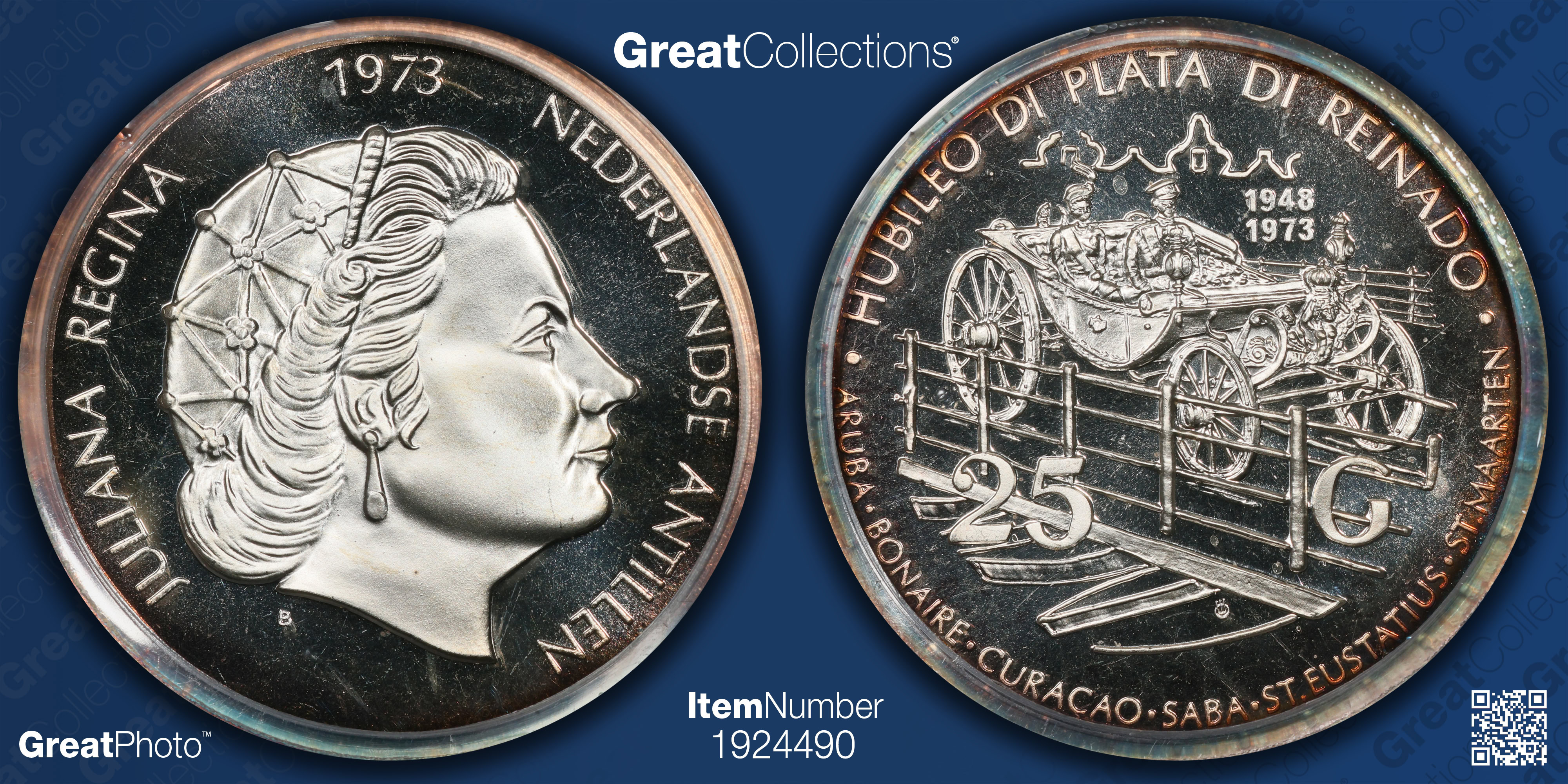 Netherlands - Antilles 1973 Silver 25 Gulden 25th Anniversary of