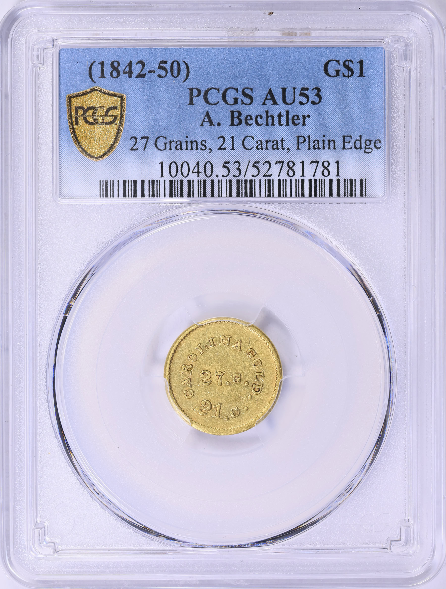 1842-50) North Carolina/Georgia Gold $1 A. Bechtler 27G, 21C