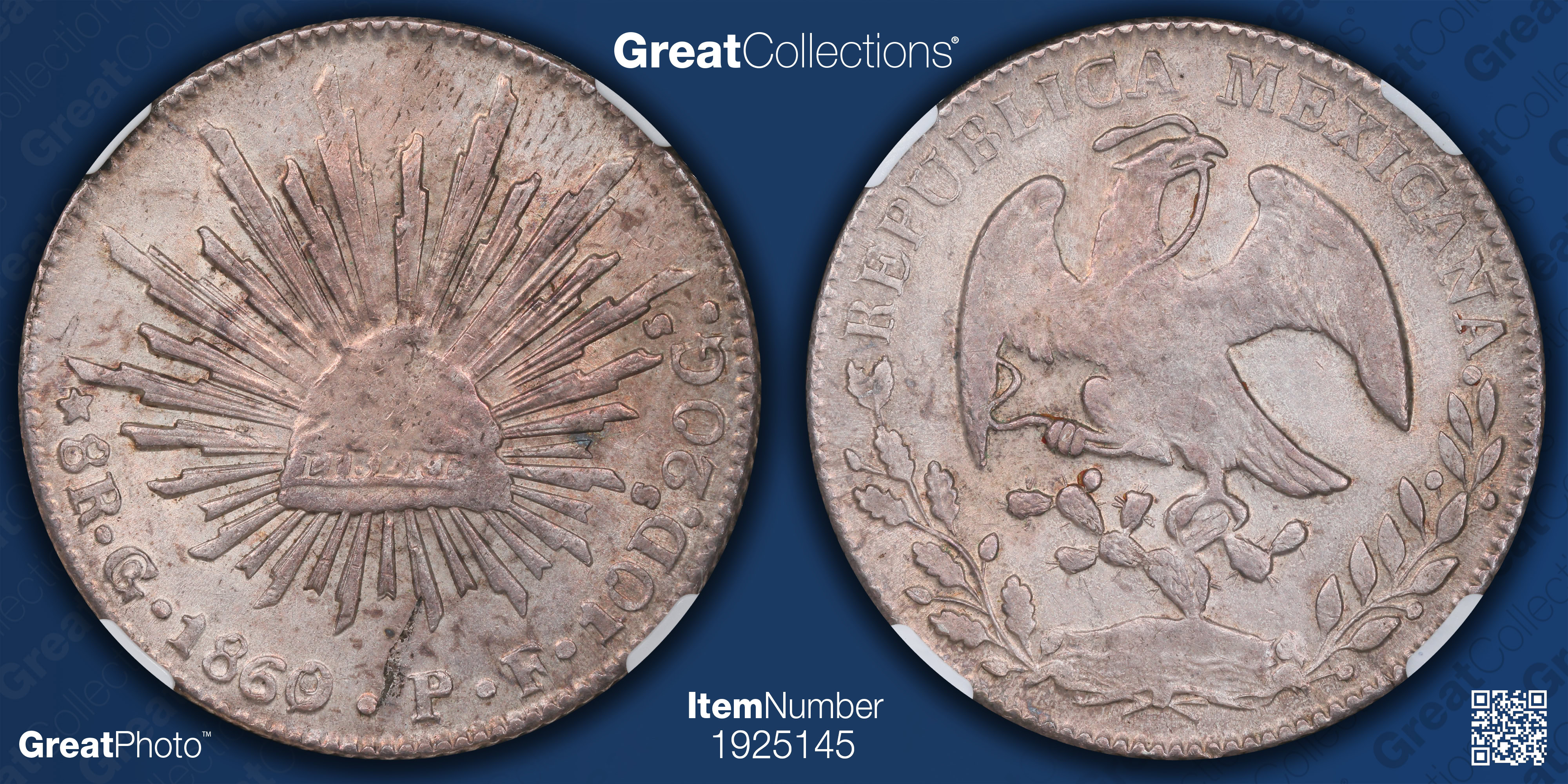 Mexico 1860/59-Go PF Silver 8 Reales KM-377.8 NGC MS-62 (Item