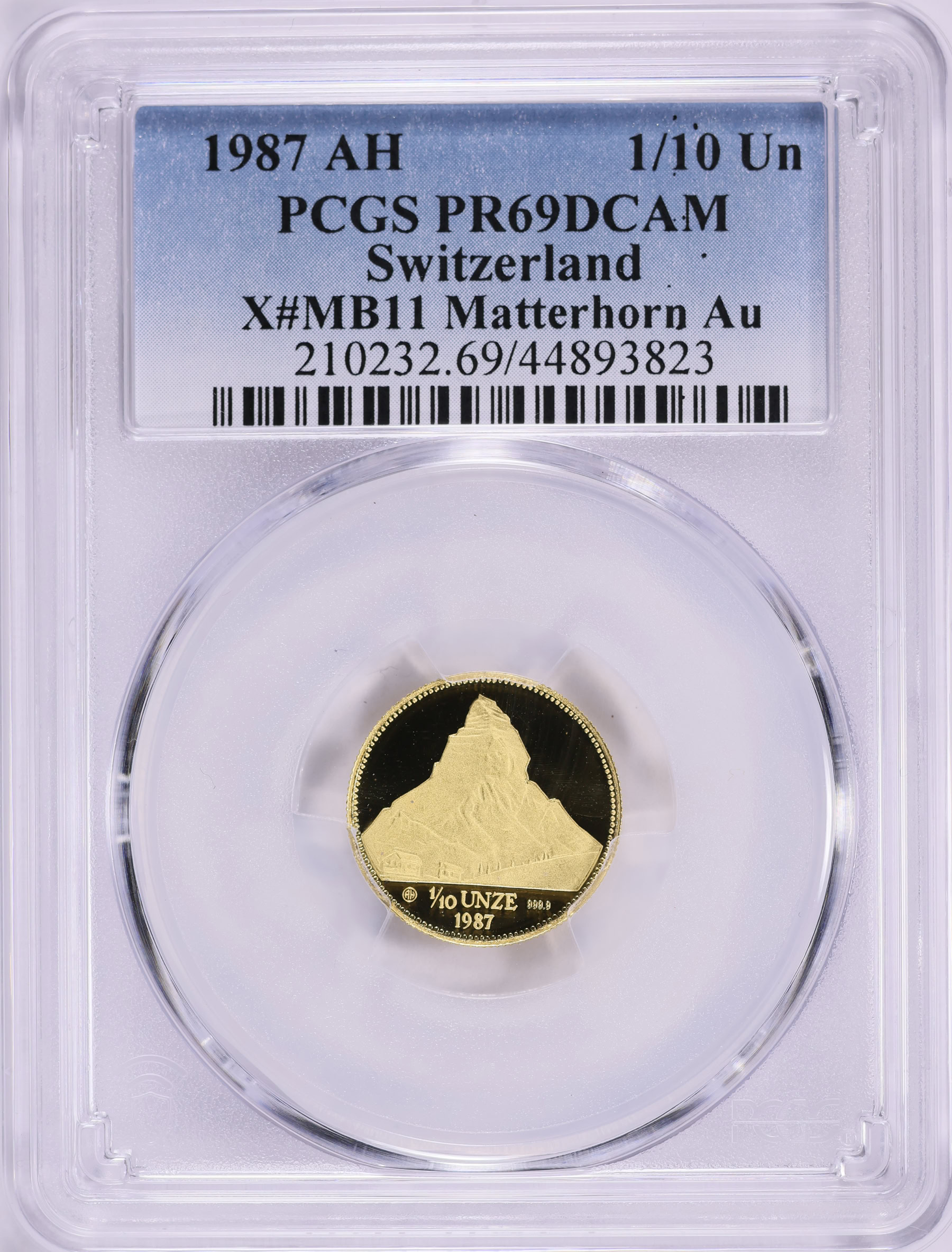 Switzerland 1987-AH 1/10 Unze X#MB11 Matterhorn Au PCGS Proof-69