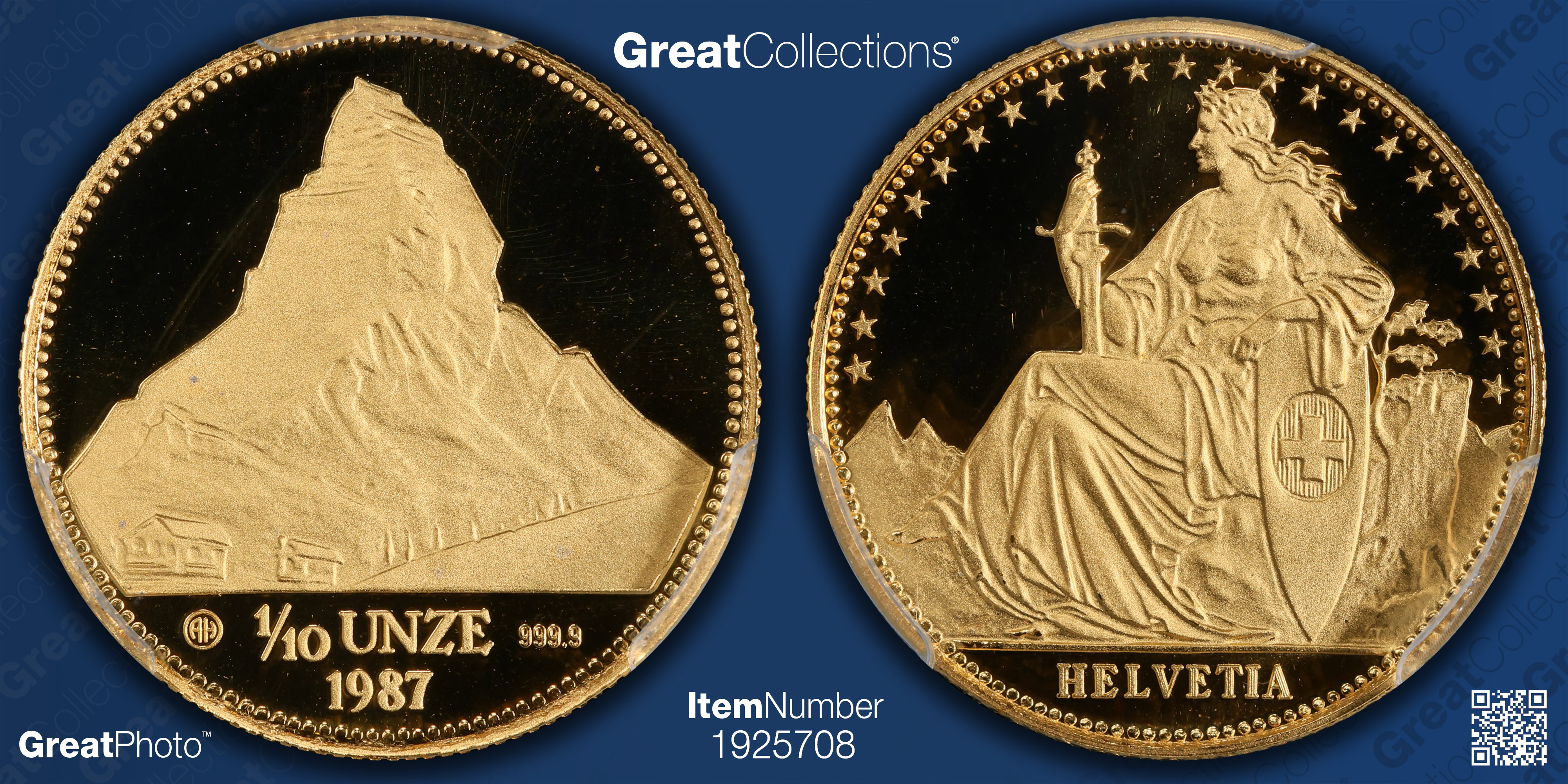 Switzerland 1987-AH 1/10 Unze X#MB11 Matterhorn Au PCGS Proof-69