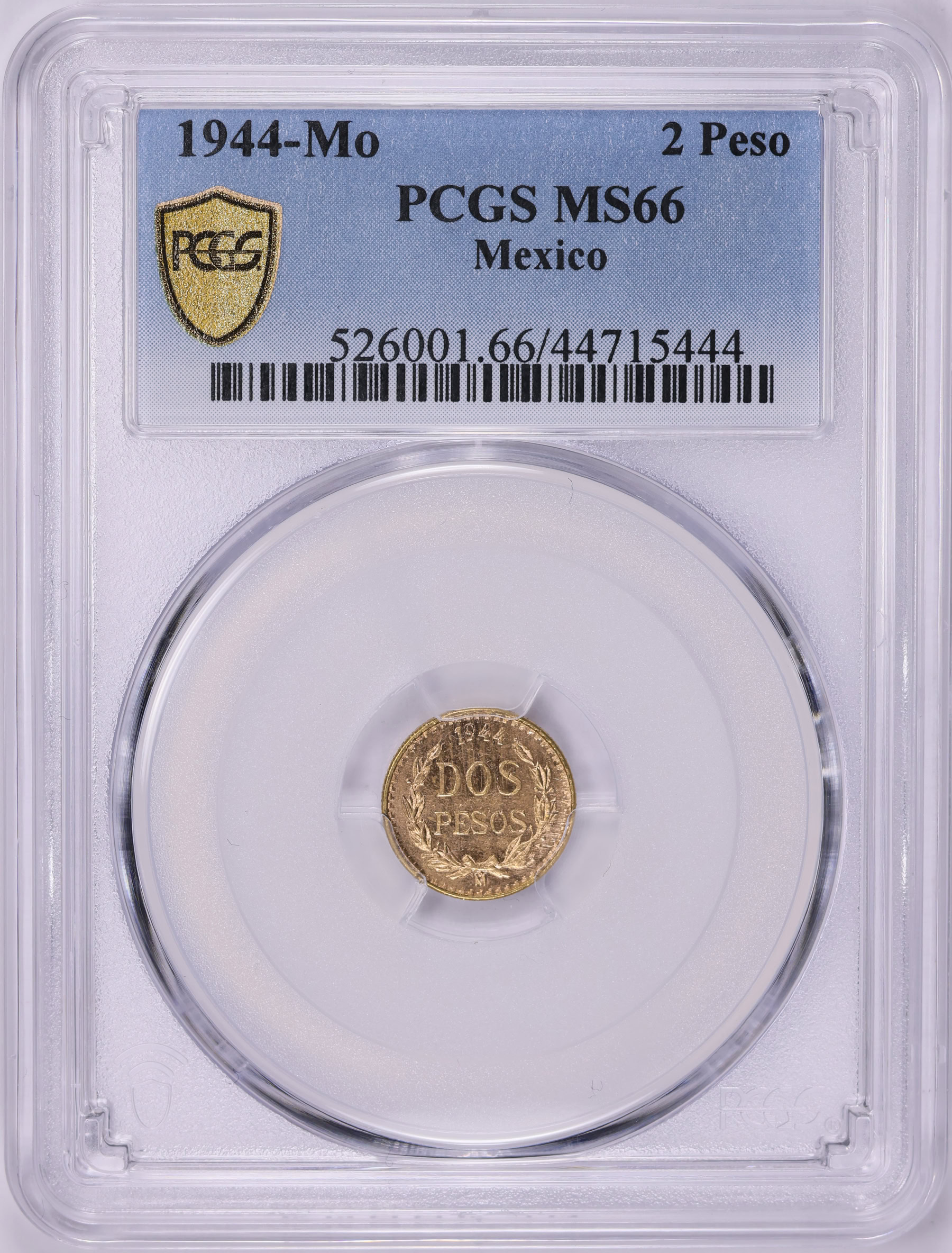 Mexico 1944-Mo Gold 2 Pesos KM-461 PCGS MS-66 (AGW = 0.0482 Oz