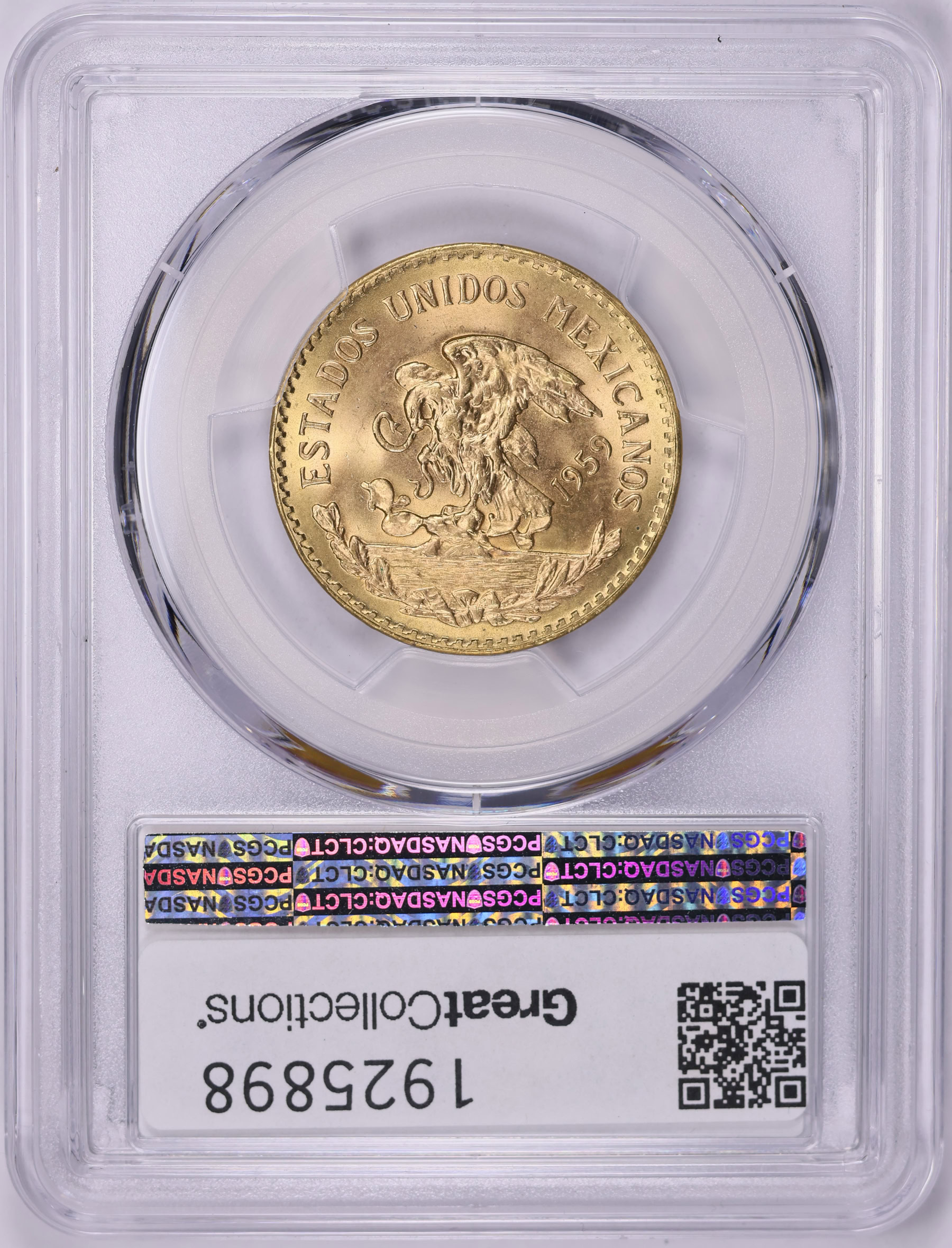 Mexico 1959 Gold 20 Pesos KM-478 PCGS MS-66 (AGW = 0.4822 Oz