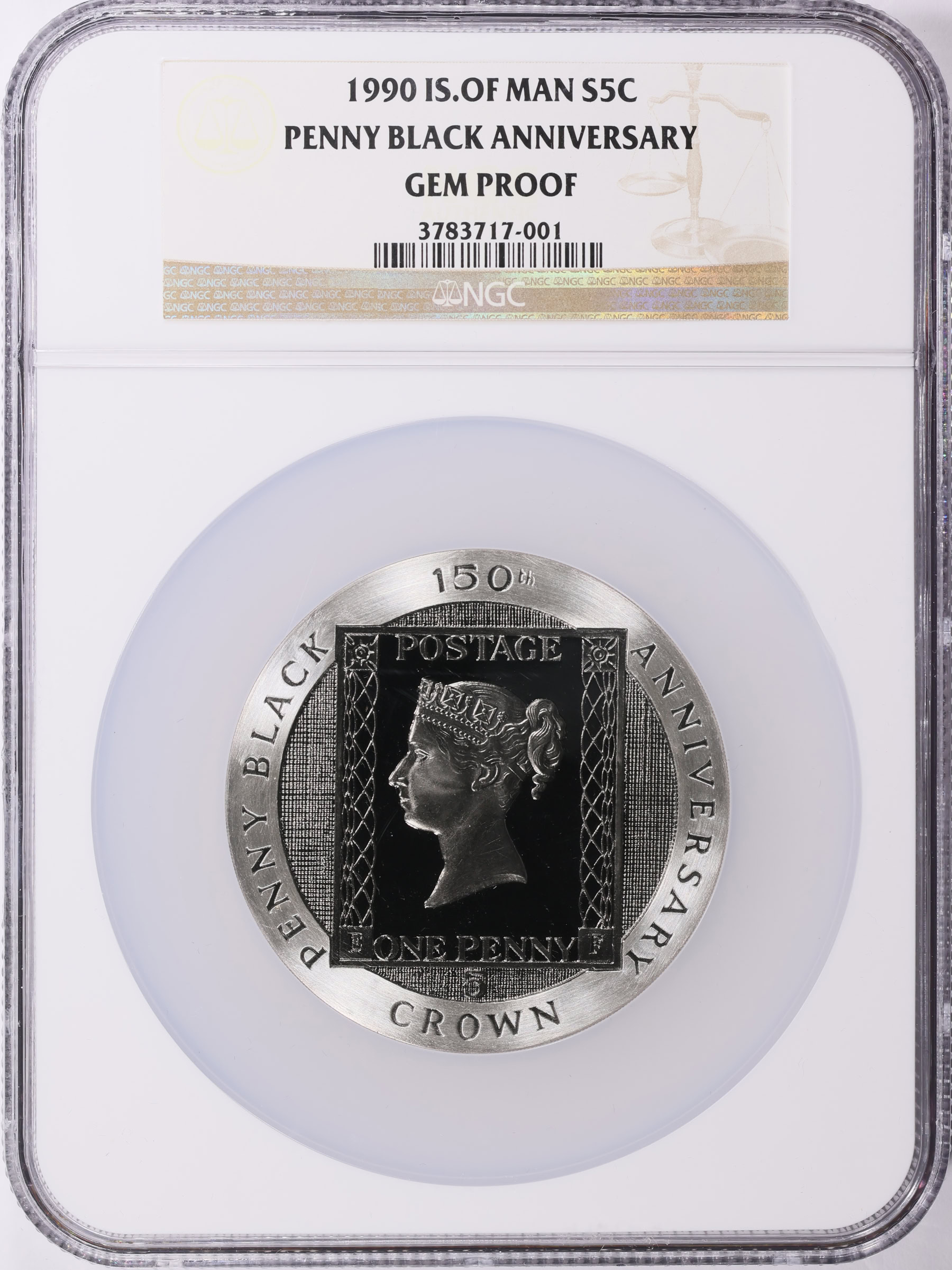 Isle of Man 1990 Silver 5 Crowns Penny Black Stamp 150th