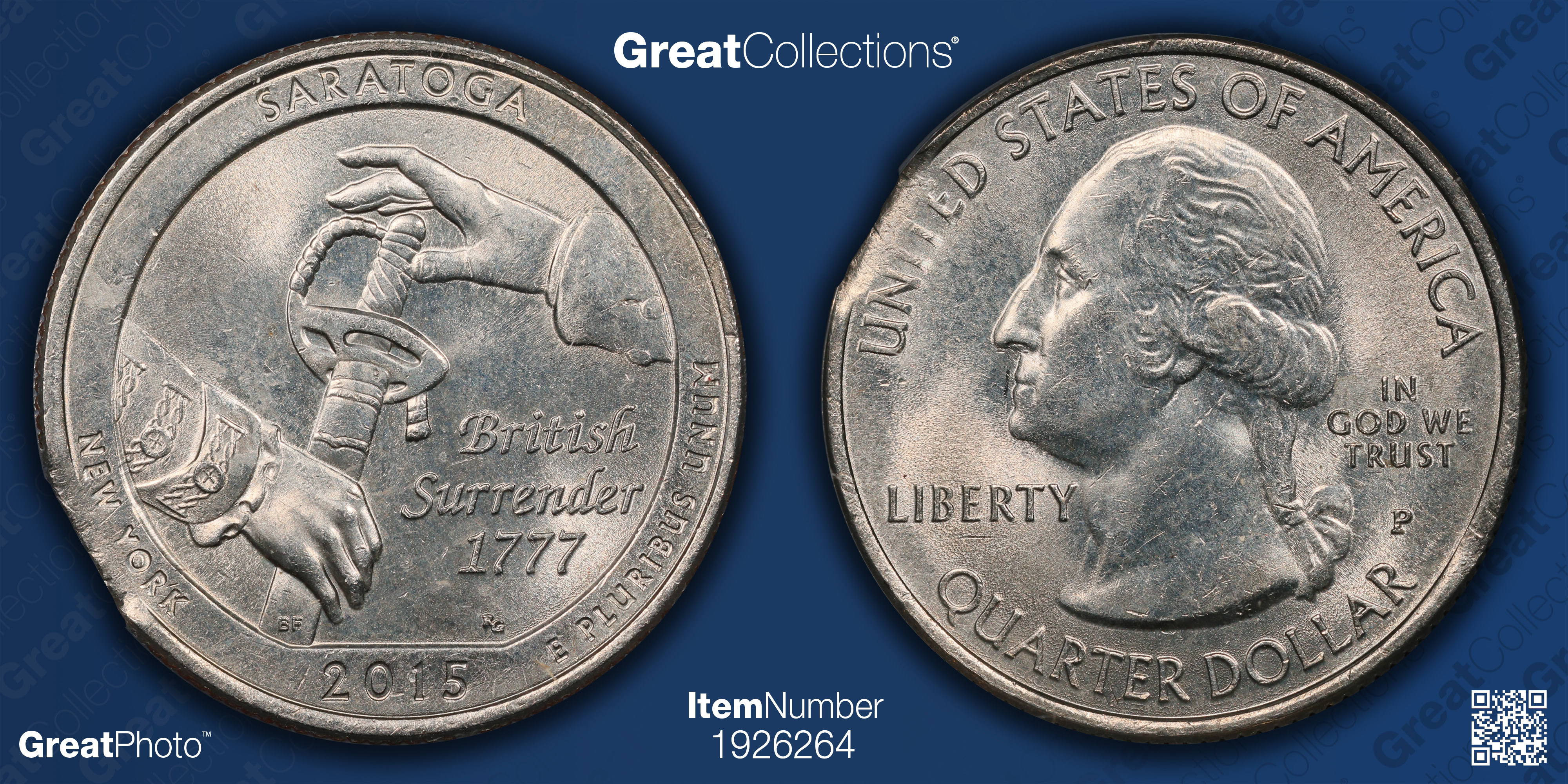 Mint Error 2015-P America the Beautiful Quarter Saratoga Curved Clip 5. ...