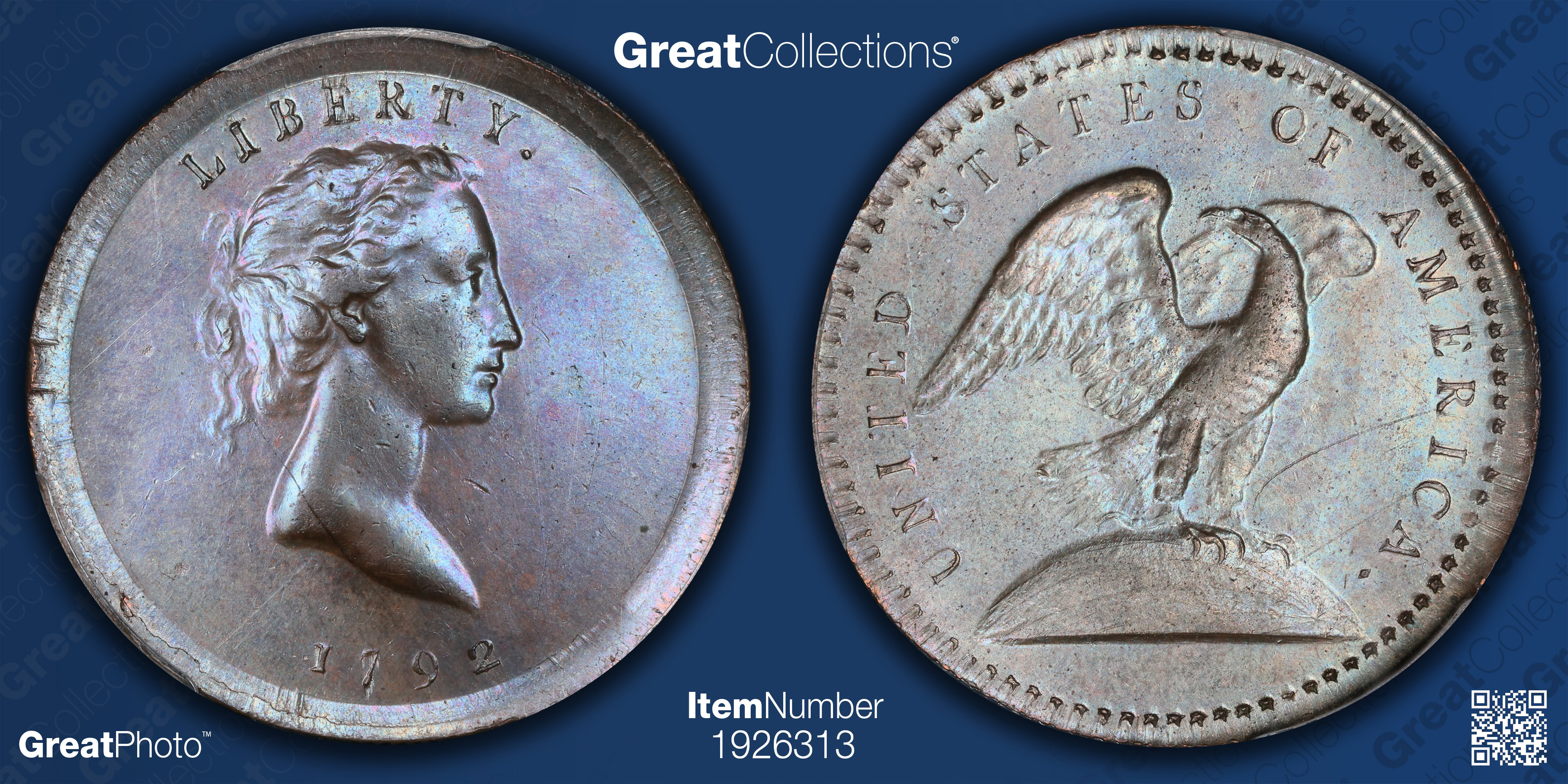 Pattern 1792 Wright Eagle on Globe Quarter Judd-12 PCGS SP-63 BN