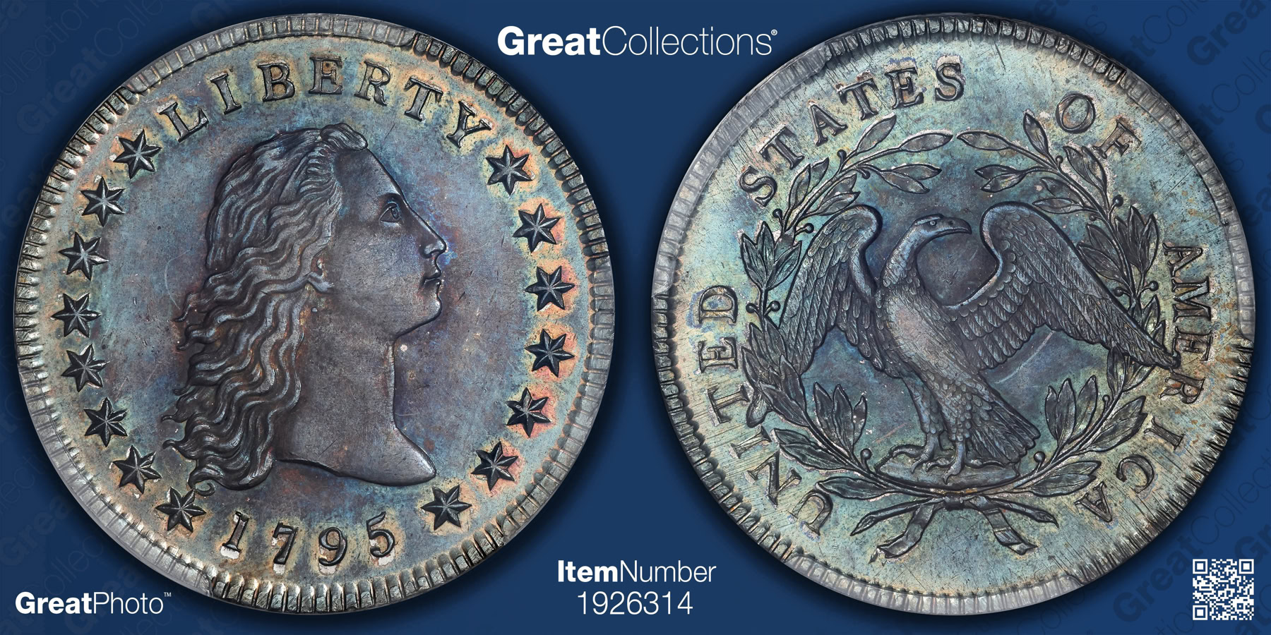 1795 Flowing Hair Silver Dollar B-7 BB-18 3 Leaves PCGS MS-66 (CAC